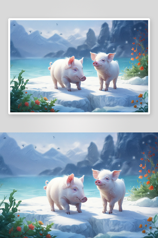 冬季中温馨可爱的小猪模样