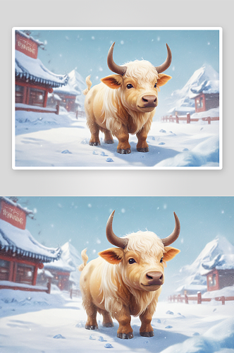 冬季里温馨可爱的小牛形象