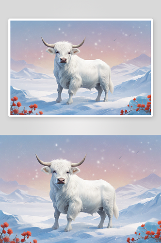冬季里温馨可爱的小牛形象