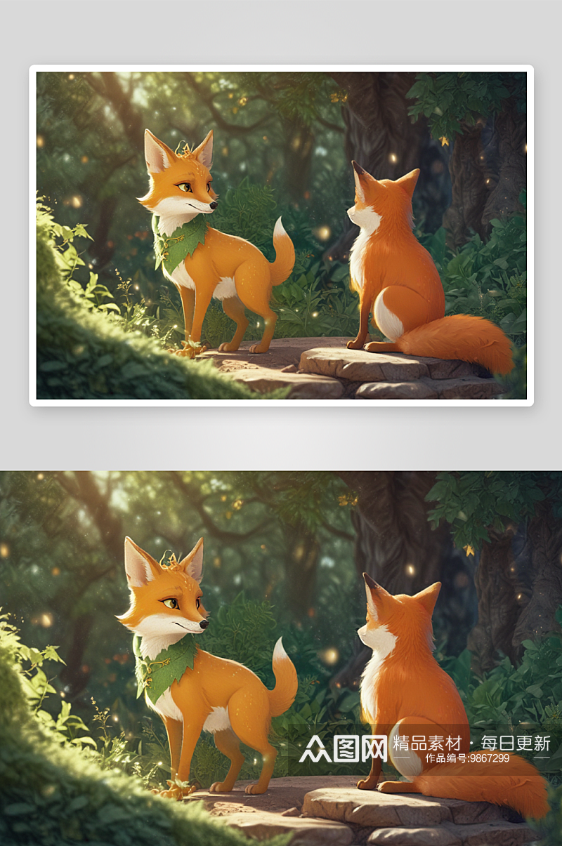 梦幻小狐狸插画展现的美好幻想素材