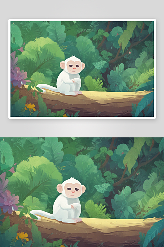 白色小猴子在花园中展现俏皮一面