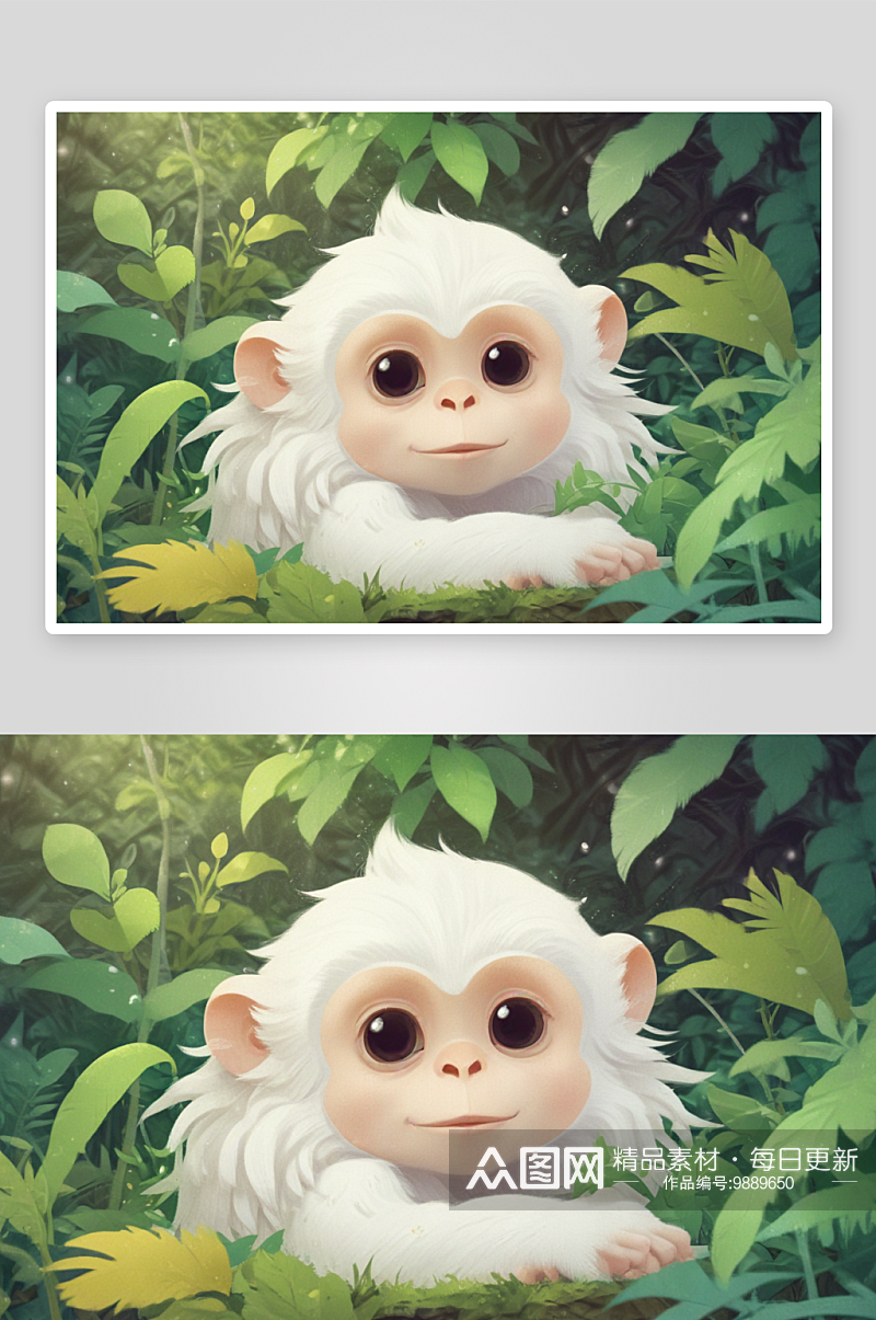 可爱的白色小猴子在花园中嬉戏素材
