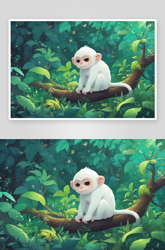 可爱的白色小猴子在花园中嬉戏