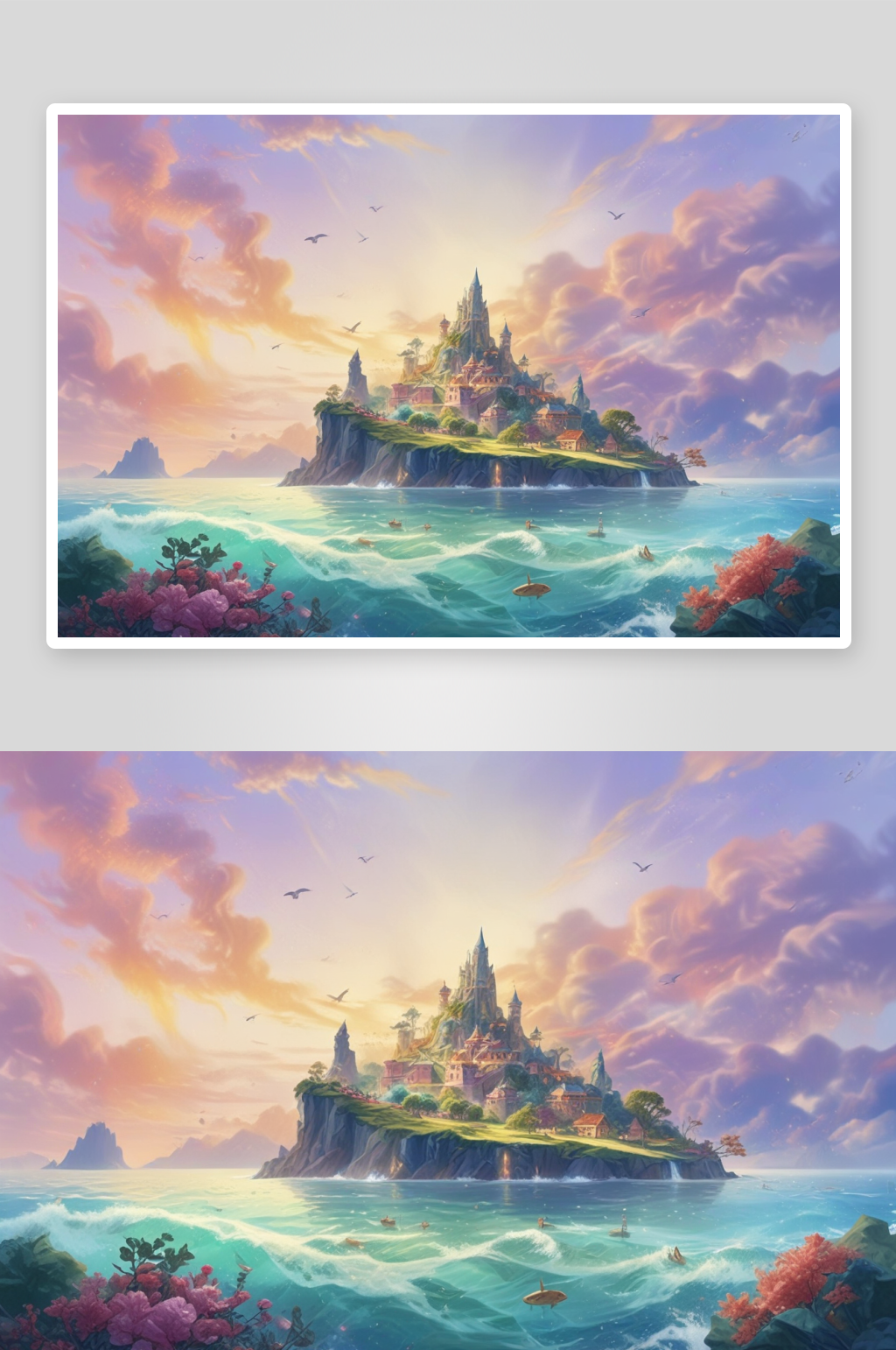 海上的彩云城堡插画素材