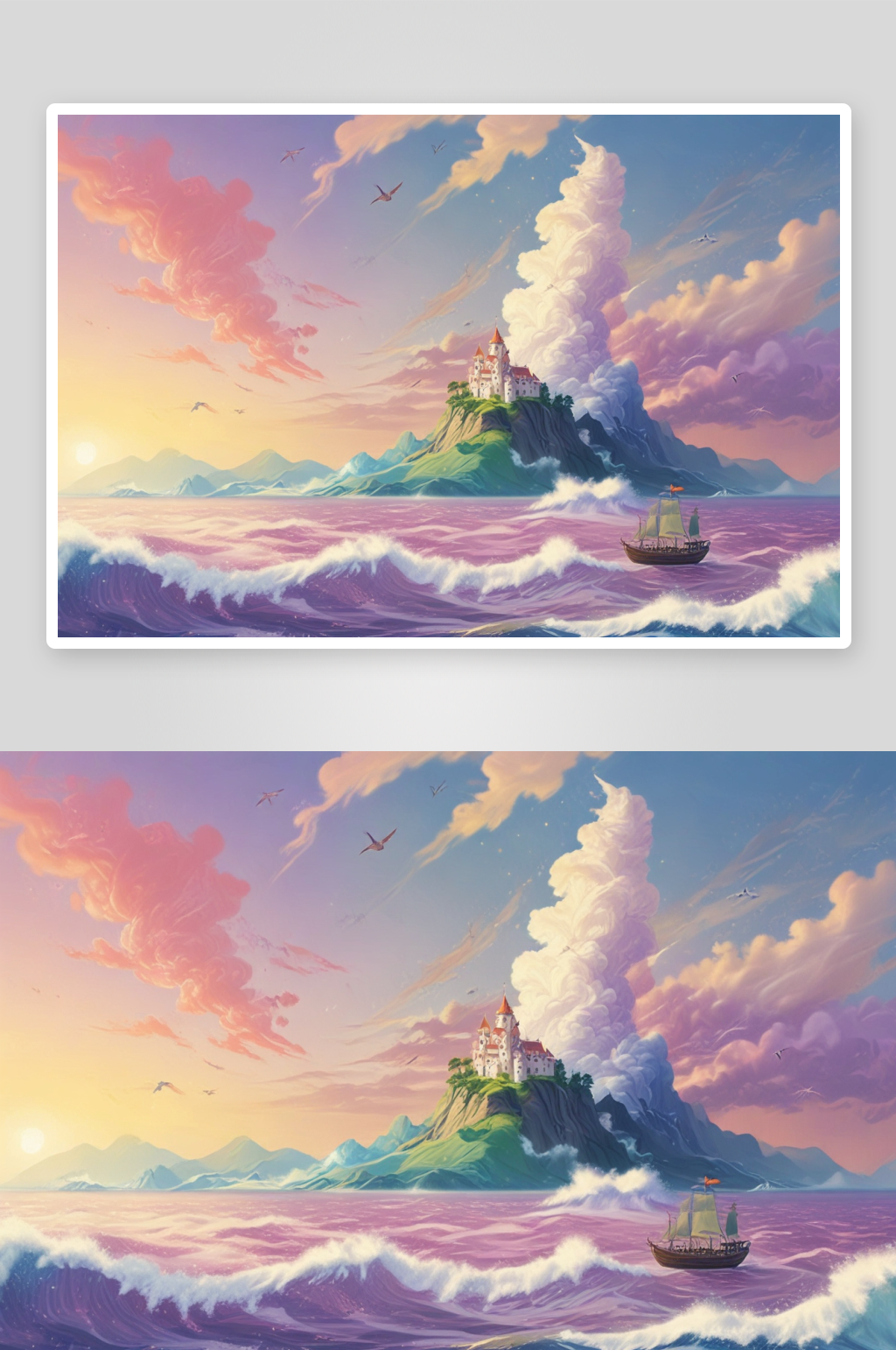 海上的彩云城堡插画素材
