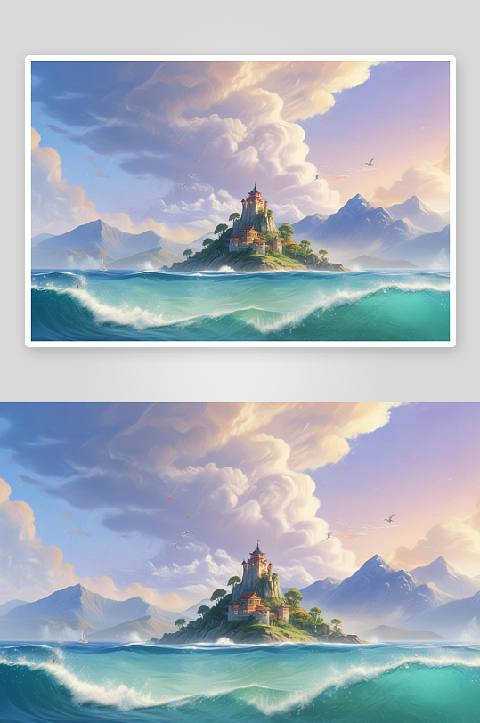 彩云城堡在海洋中闪耀