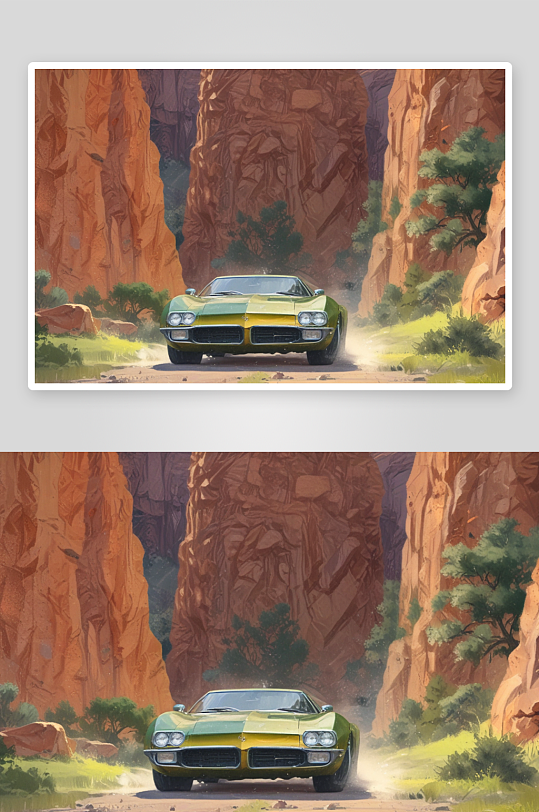 野性释放汽车峡谷插画的激情之美