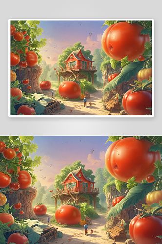 西红柿插画生活中的小幸福呈现在画布上