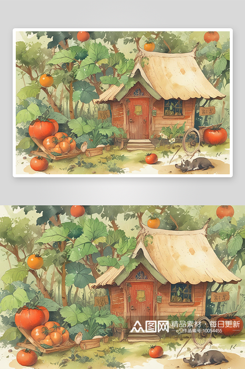 西红柿插画生活中的小幸福呈现在画布上素材