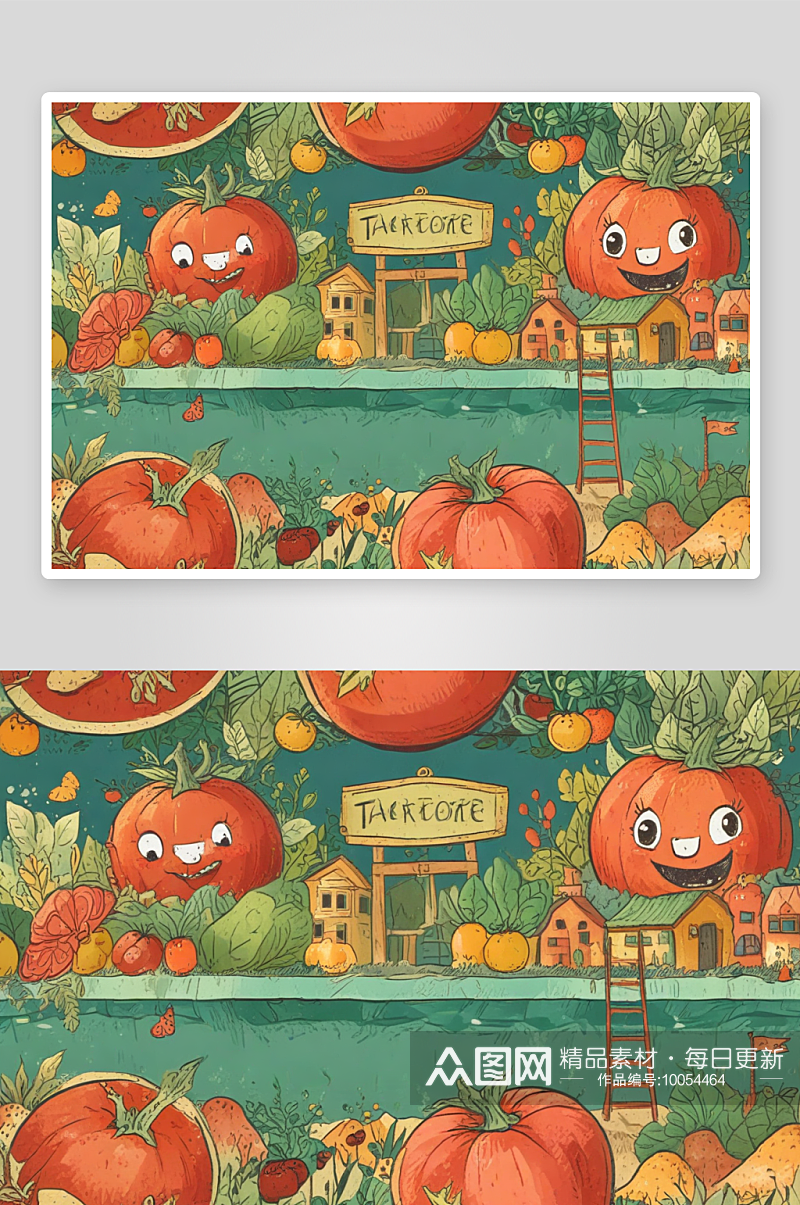 西红柿插画生活中的小幸福呈现在画布上素材