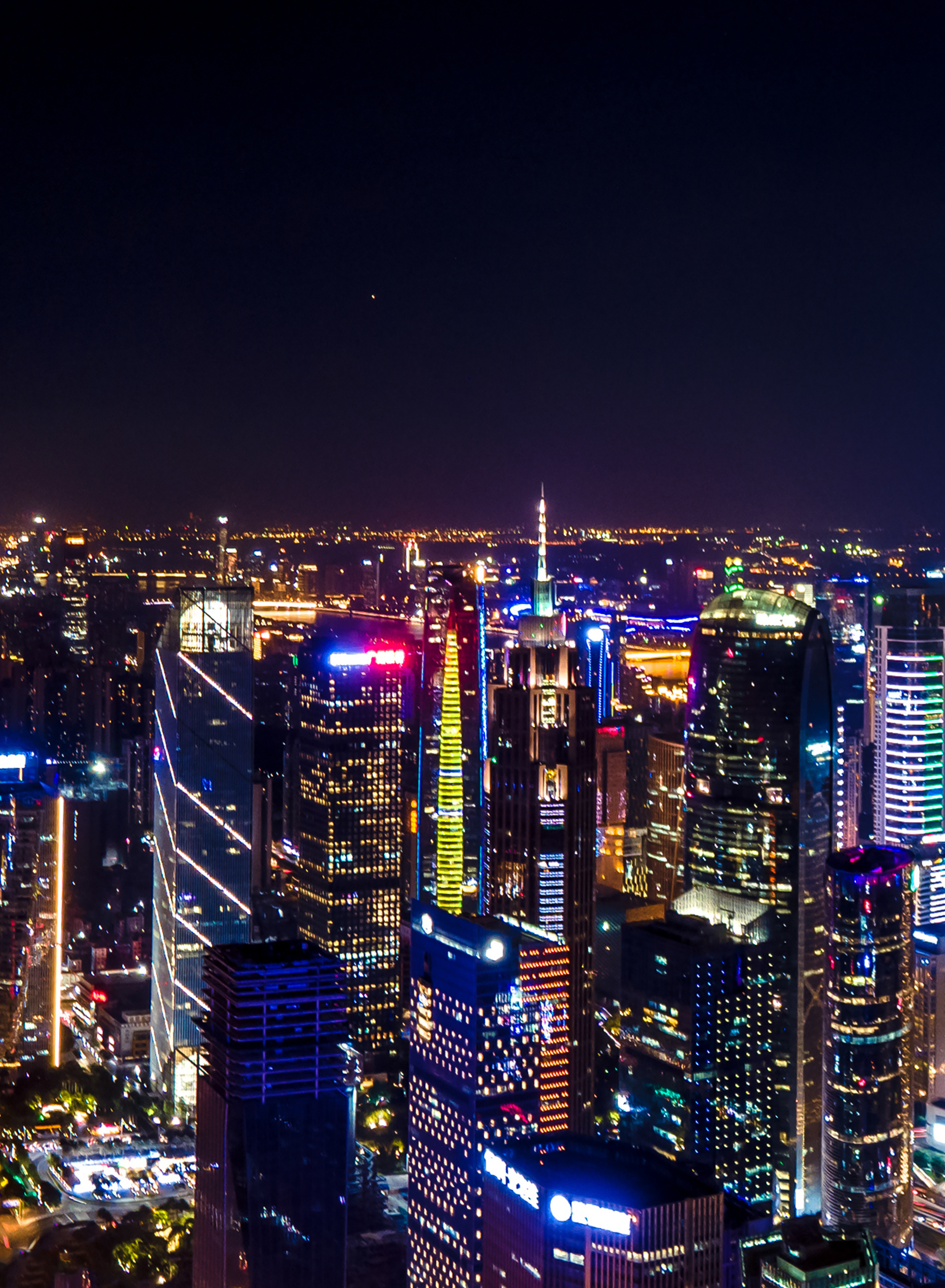 全景航拍广州珠江新城城市灯火夜景素材