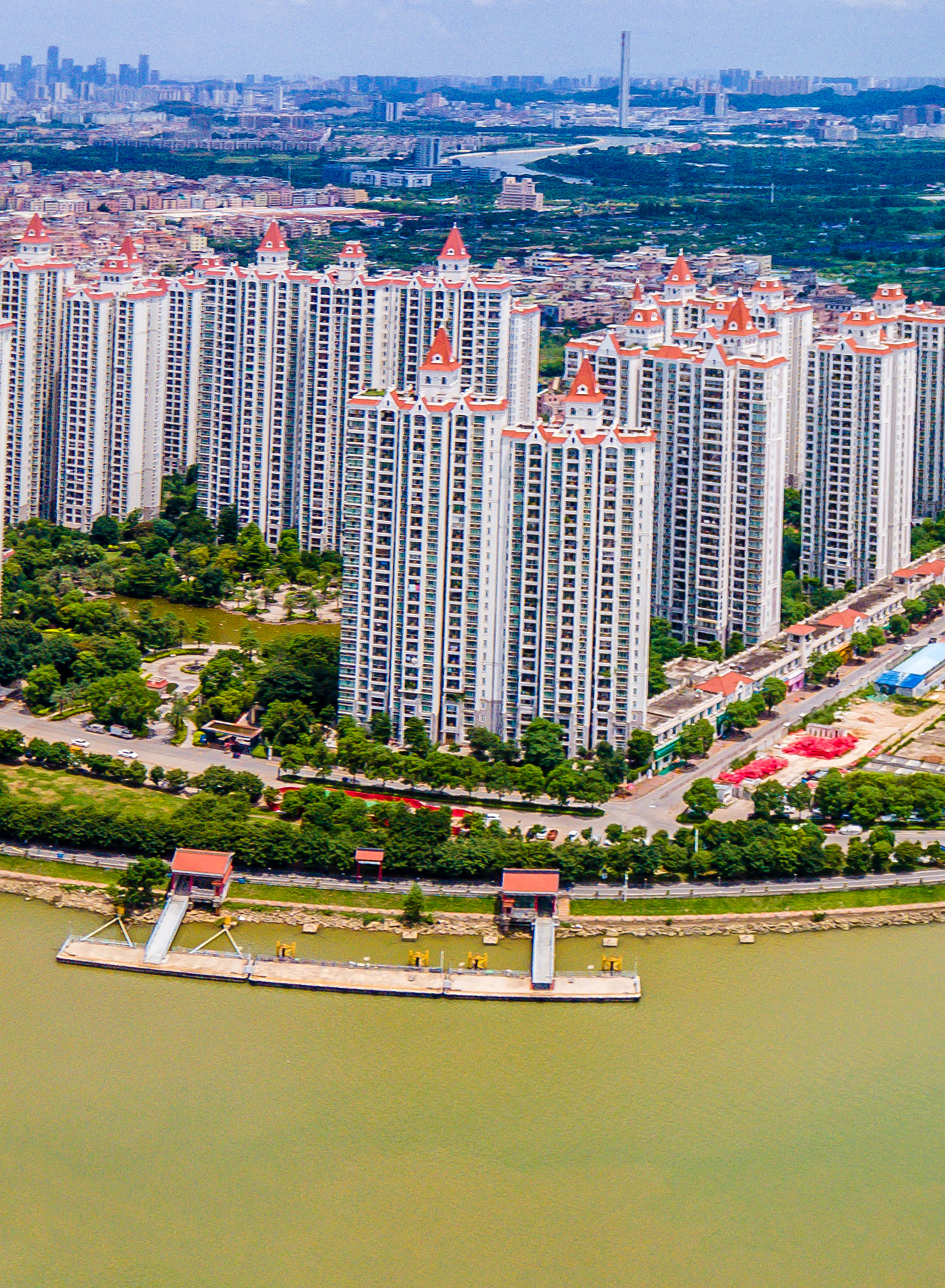 航拍广州东沙大桥城市建筑素材