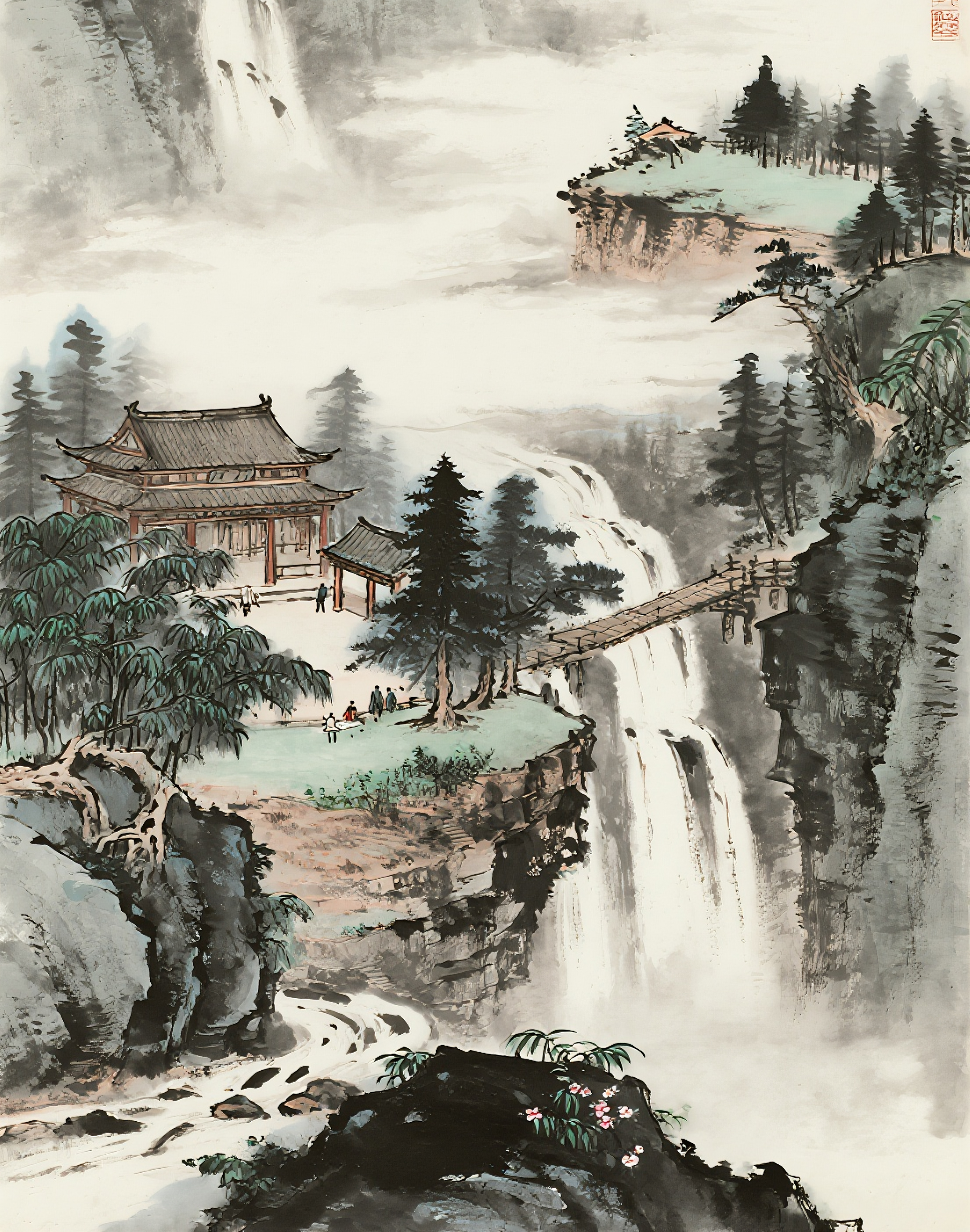 山中道观风景画图片素材