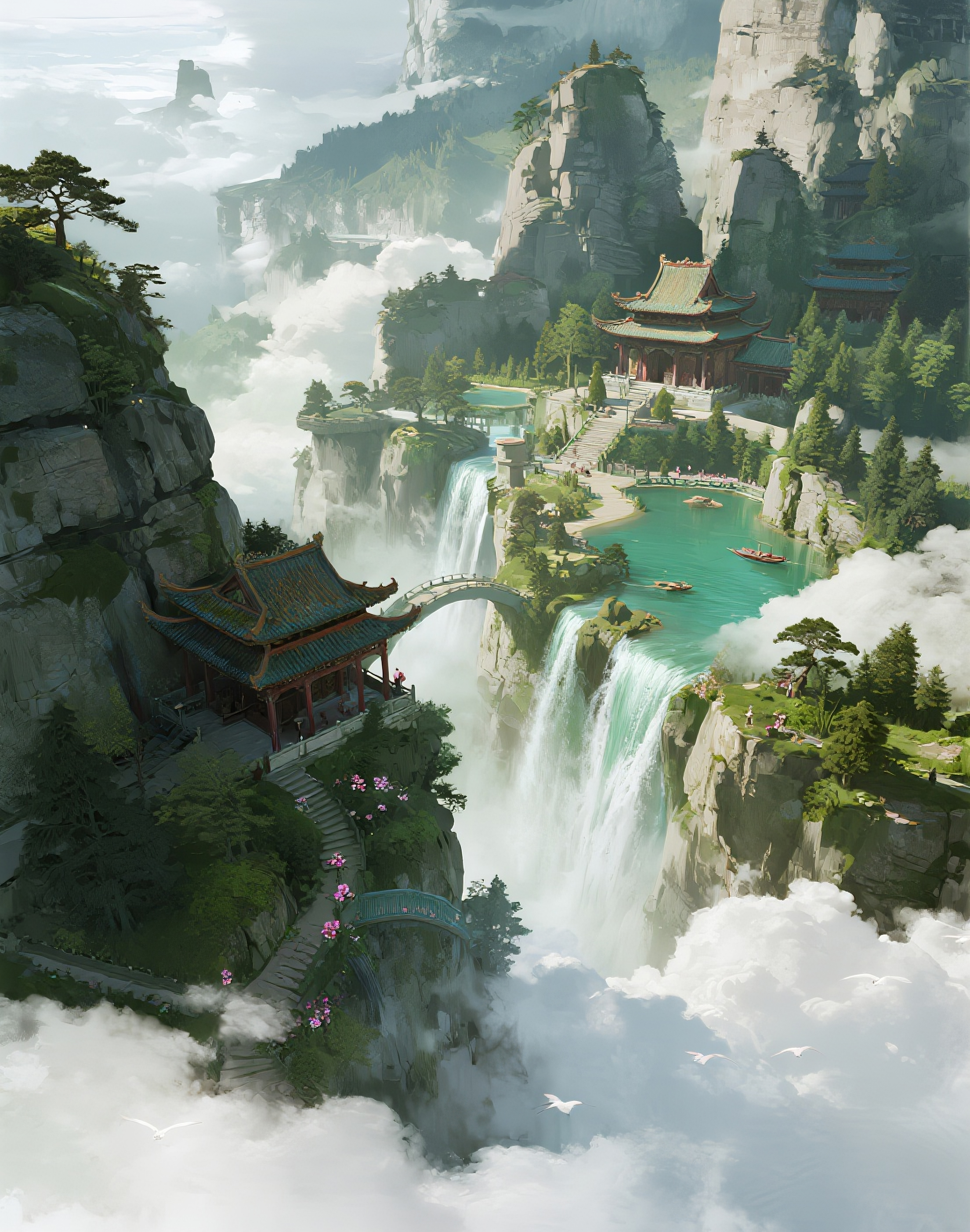 山中道观风景画插画图片素材
