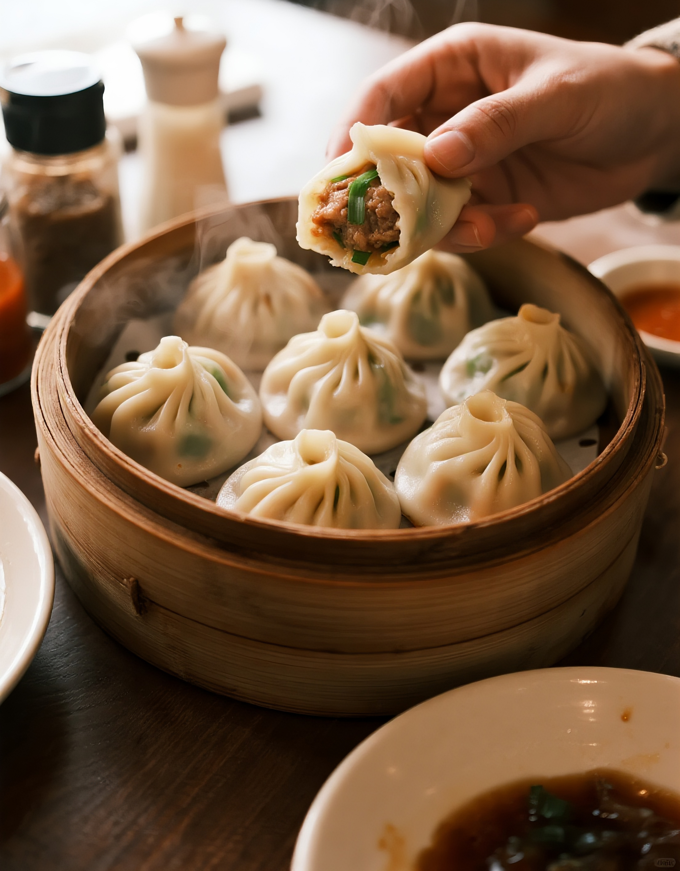 一笼猪肉大葱小笼包图片素材