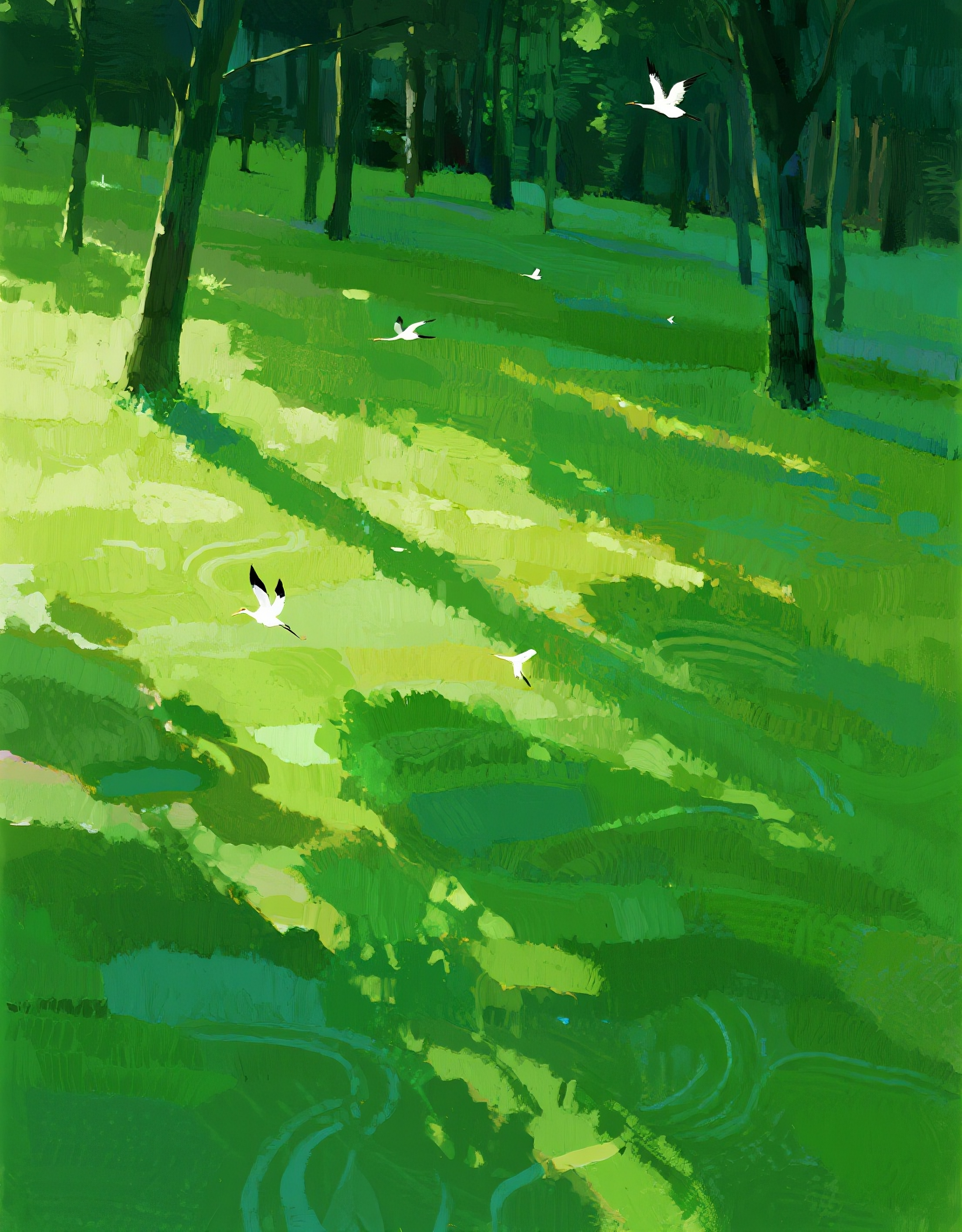 唯美水彩绿色树林插画图片素材素材