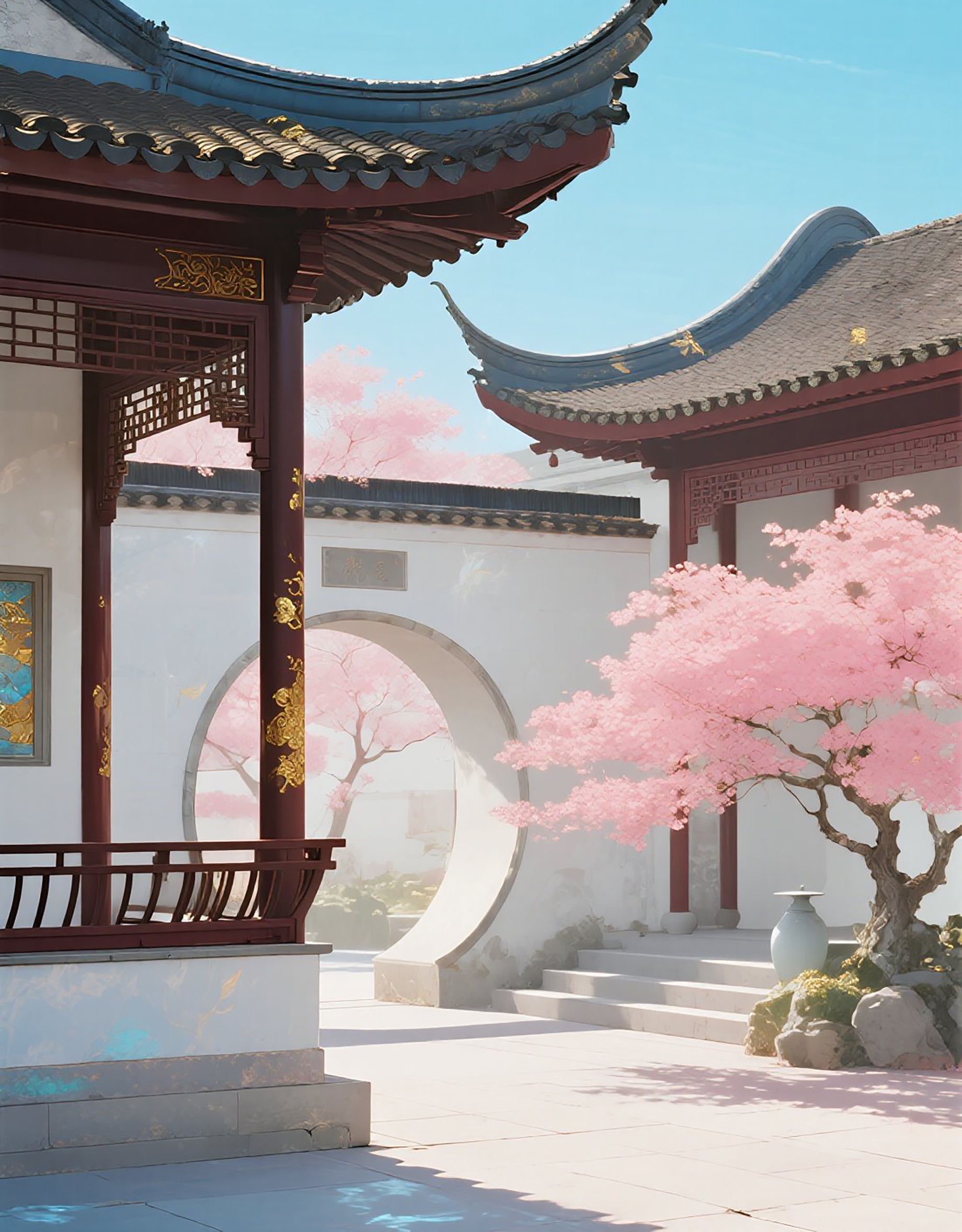 禅意山水中国传统建筑风景画图片素材
