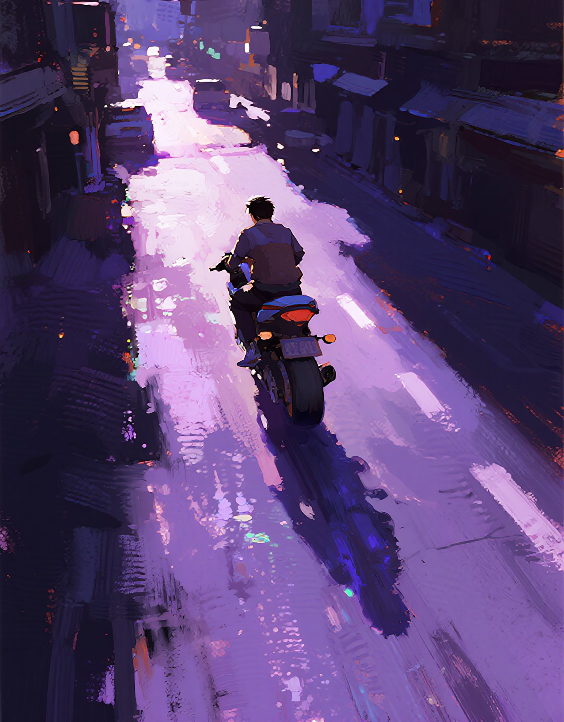 骑摩托车风景画插画图片素材
