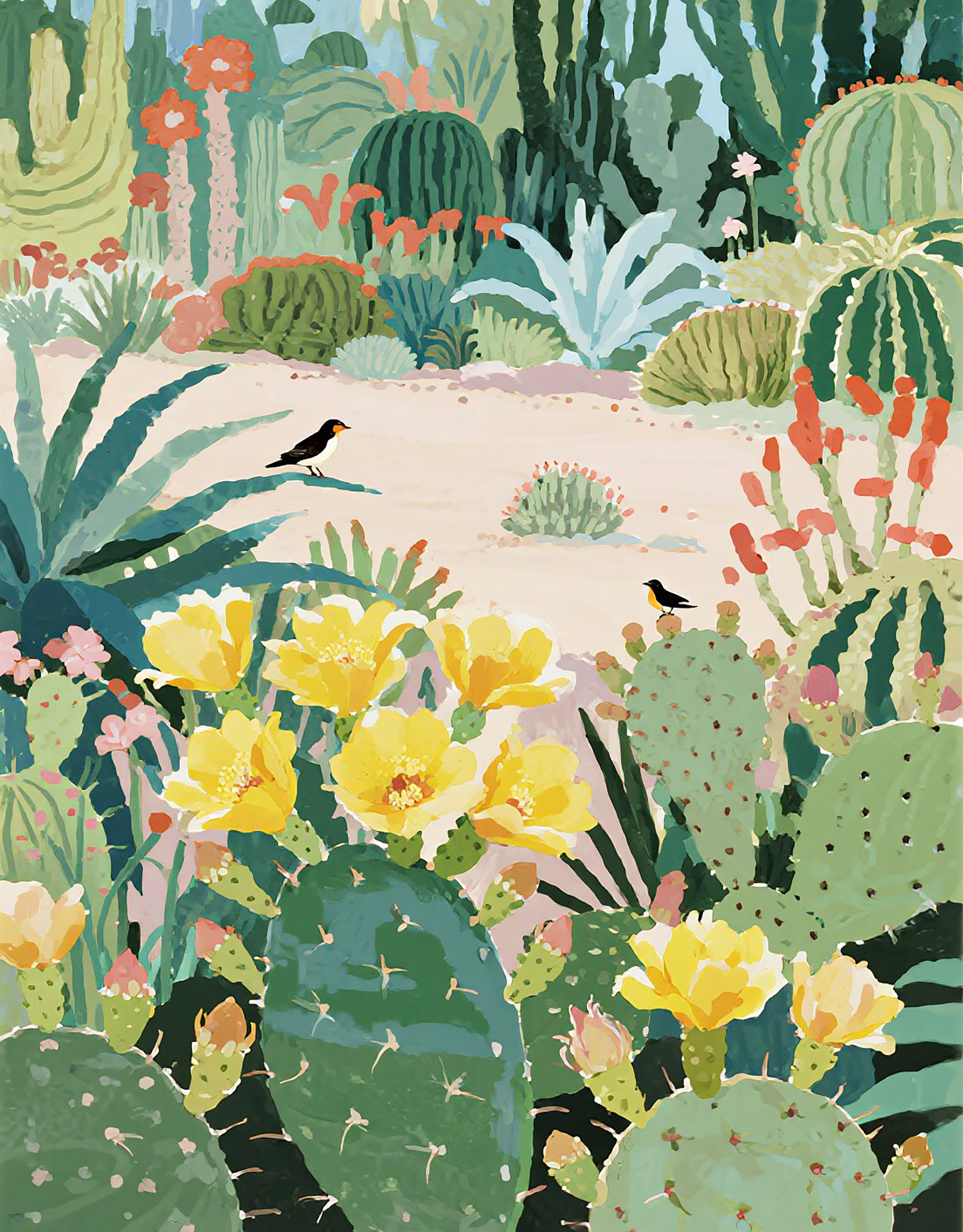 盛开的仙人掌植物水彩插画图片素材素材