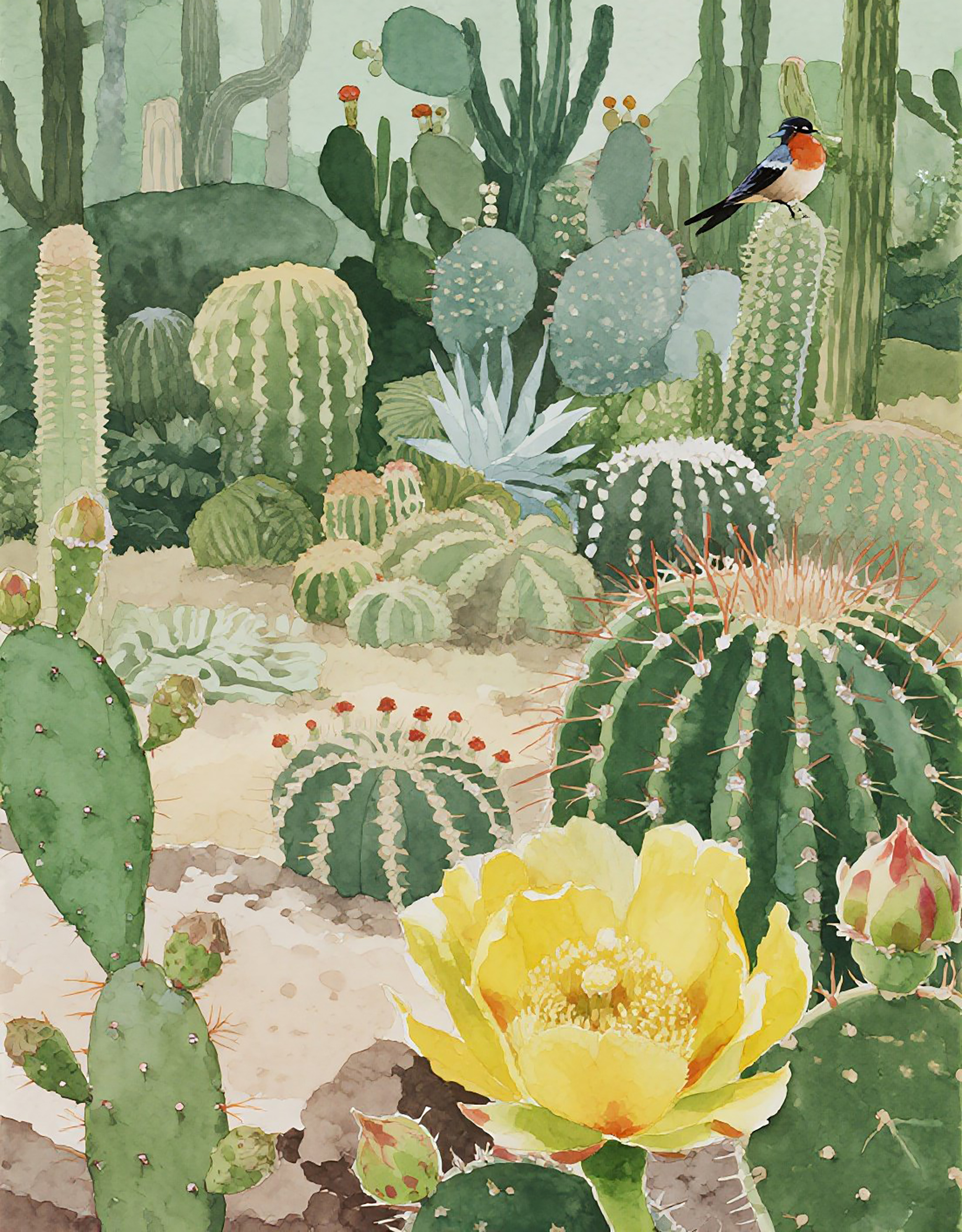 盛开的仙人掌植物插画图片素材