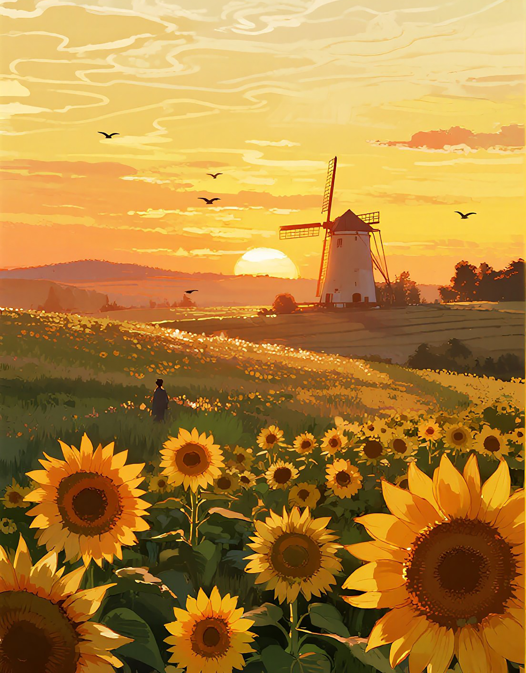 夕阳向日葵花风车图片素材素材