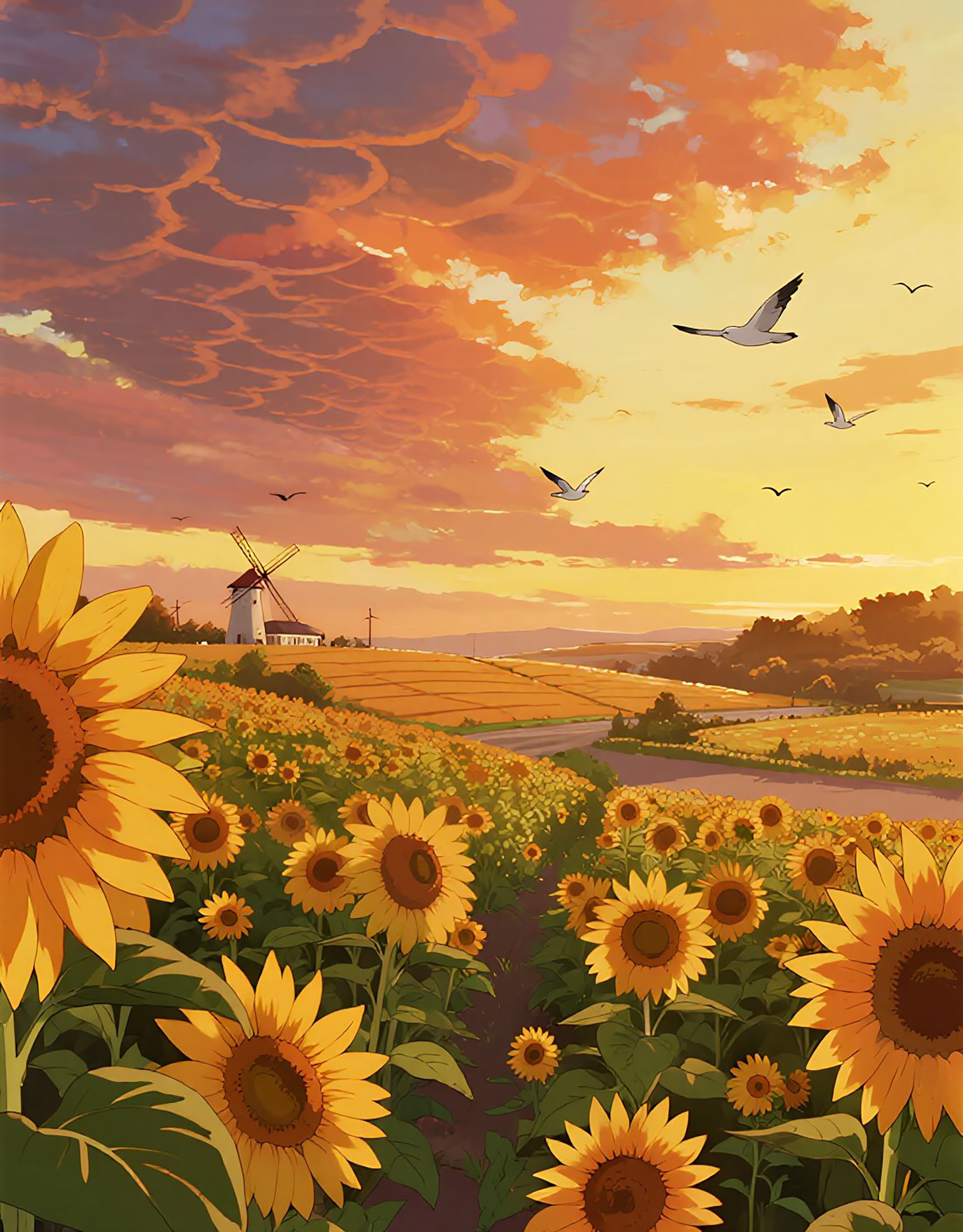 夕阳向日葵花风车图片素材素材
