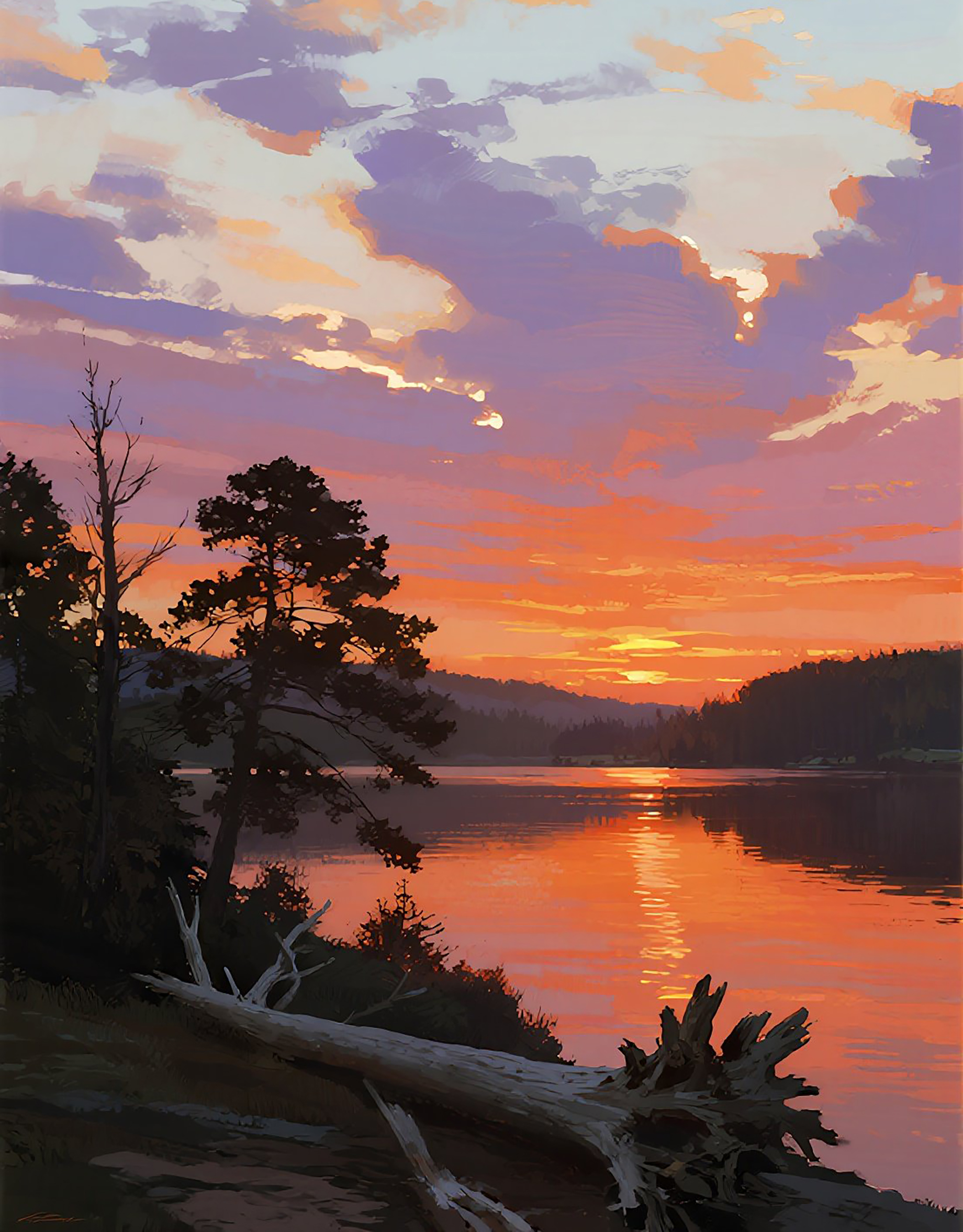 夕阳的余晖湖泊风光图片素材