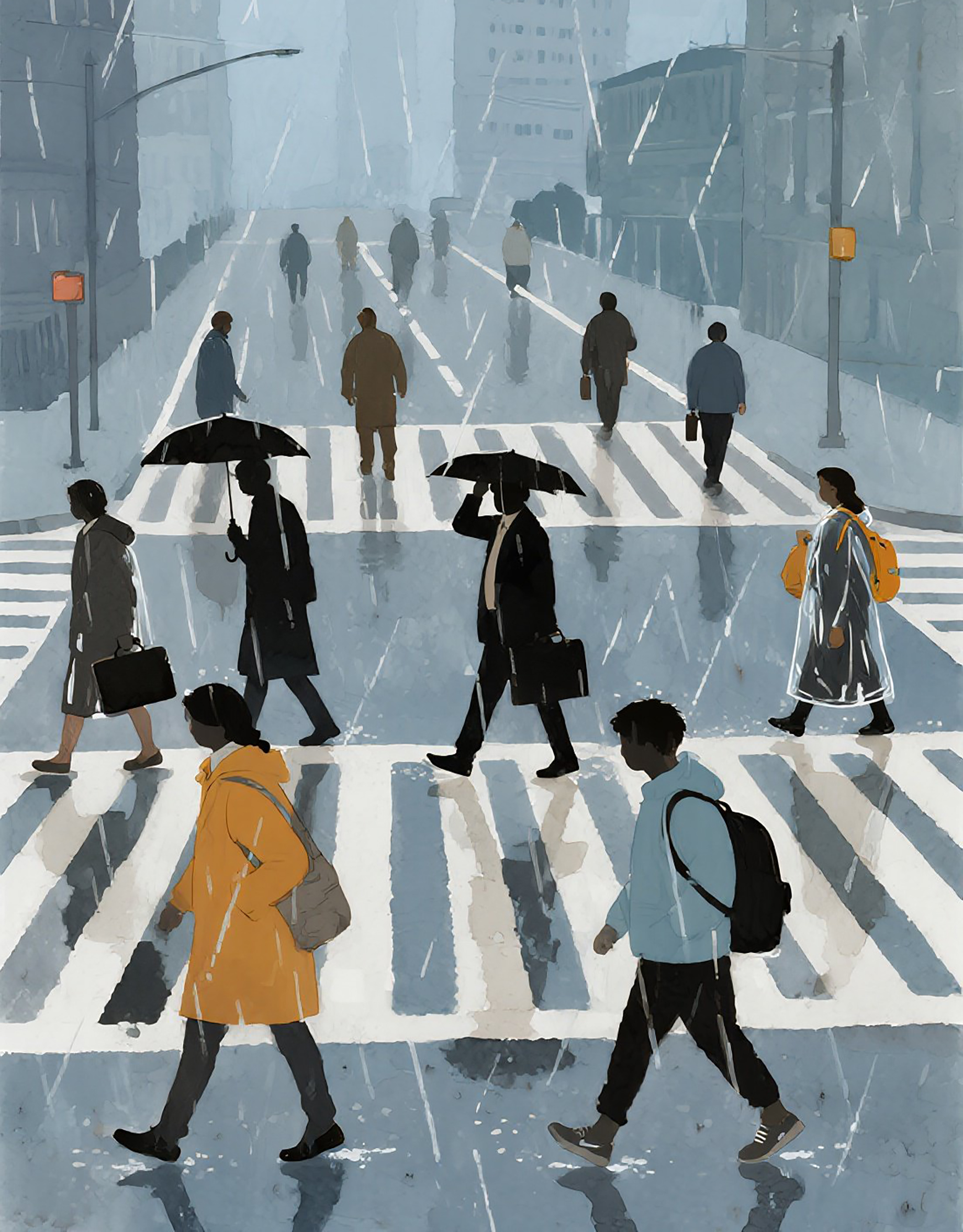 雨天街头行人插画图片素材素材