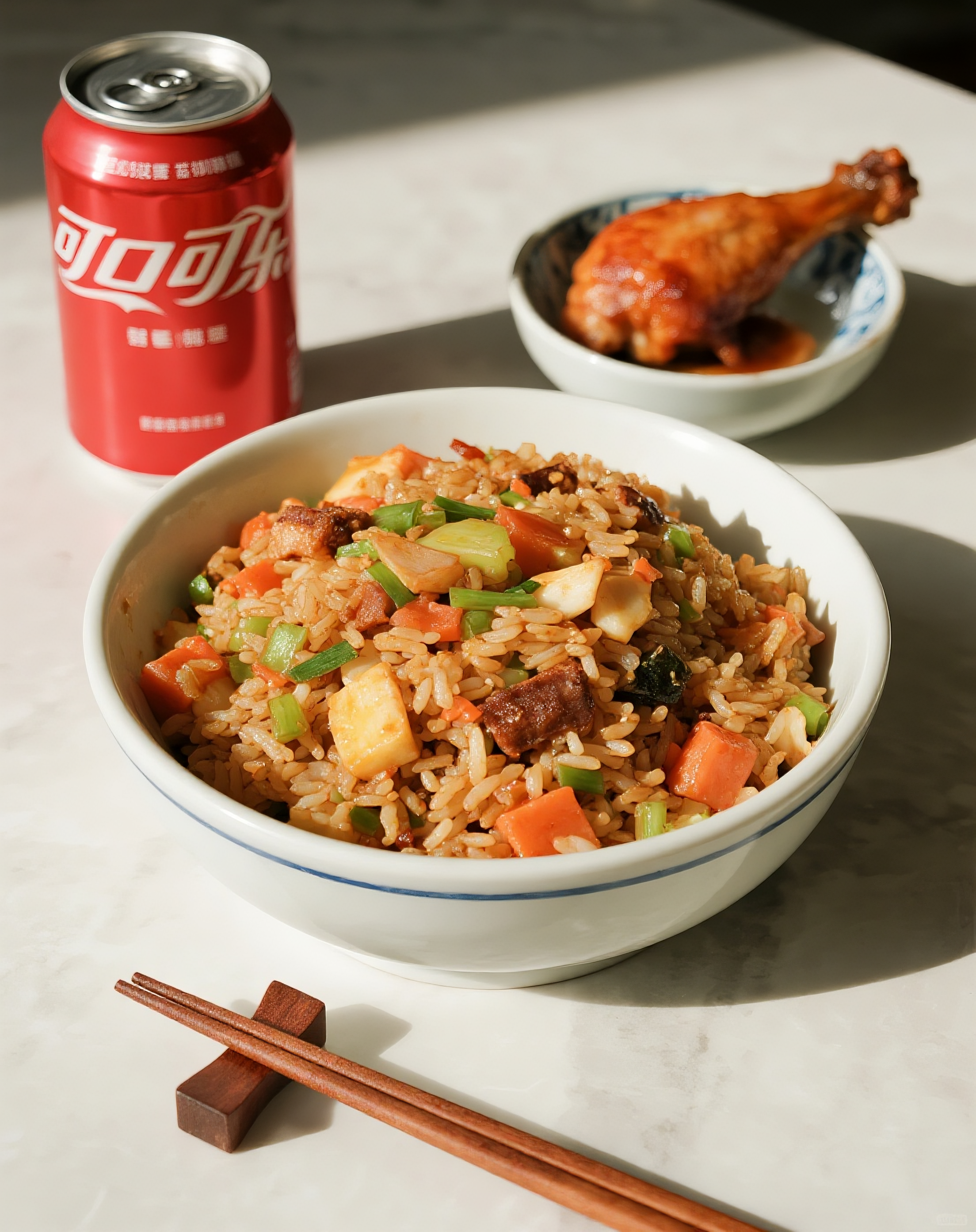 扬州炒饭鸡腿可乐图片素材