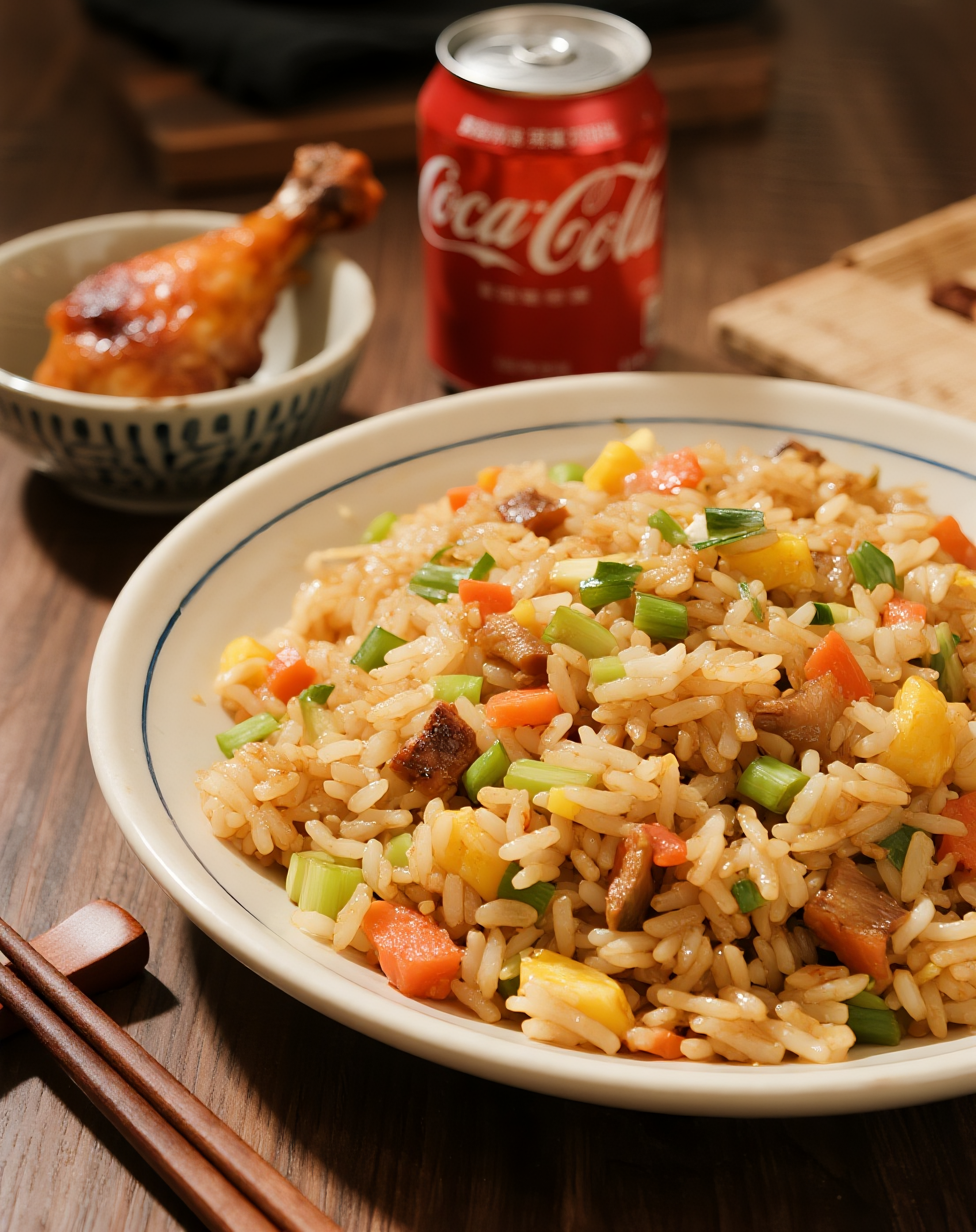 扬州炒饭鸡腿可乐美食图片素材素材
