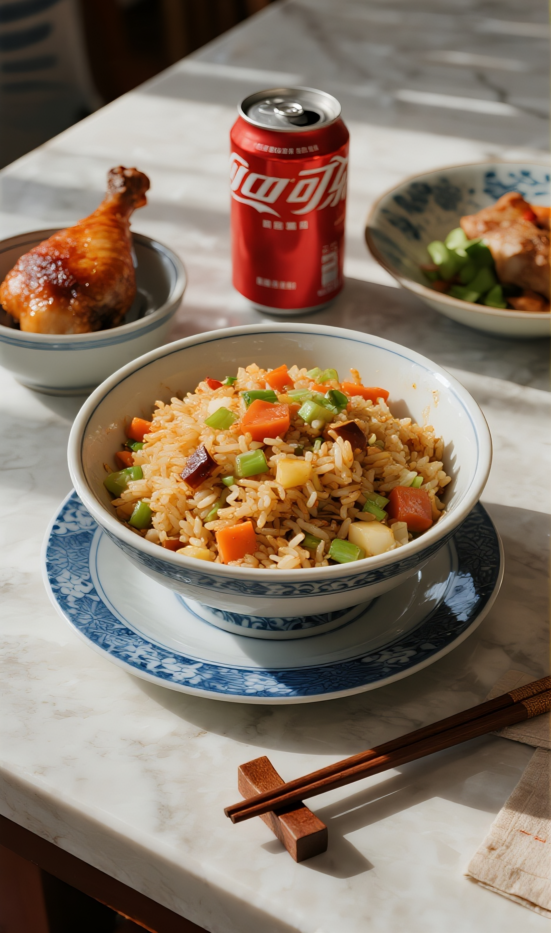 扬州炒饭鸡腿可乐美食图片素材素材