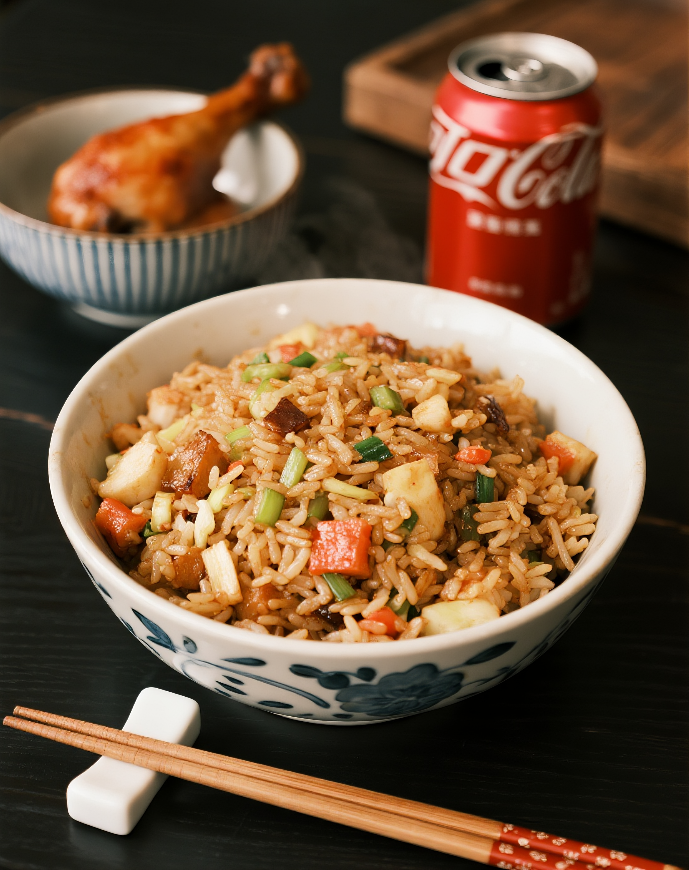 扬州炒饭鸡腿可乐美食图片素材素材