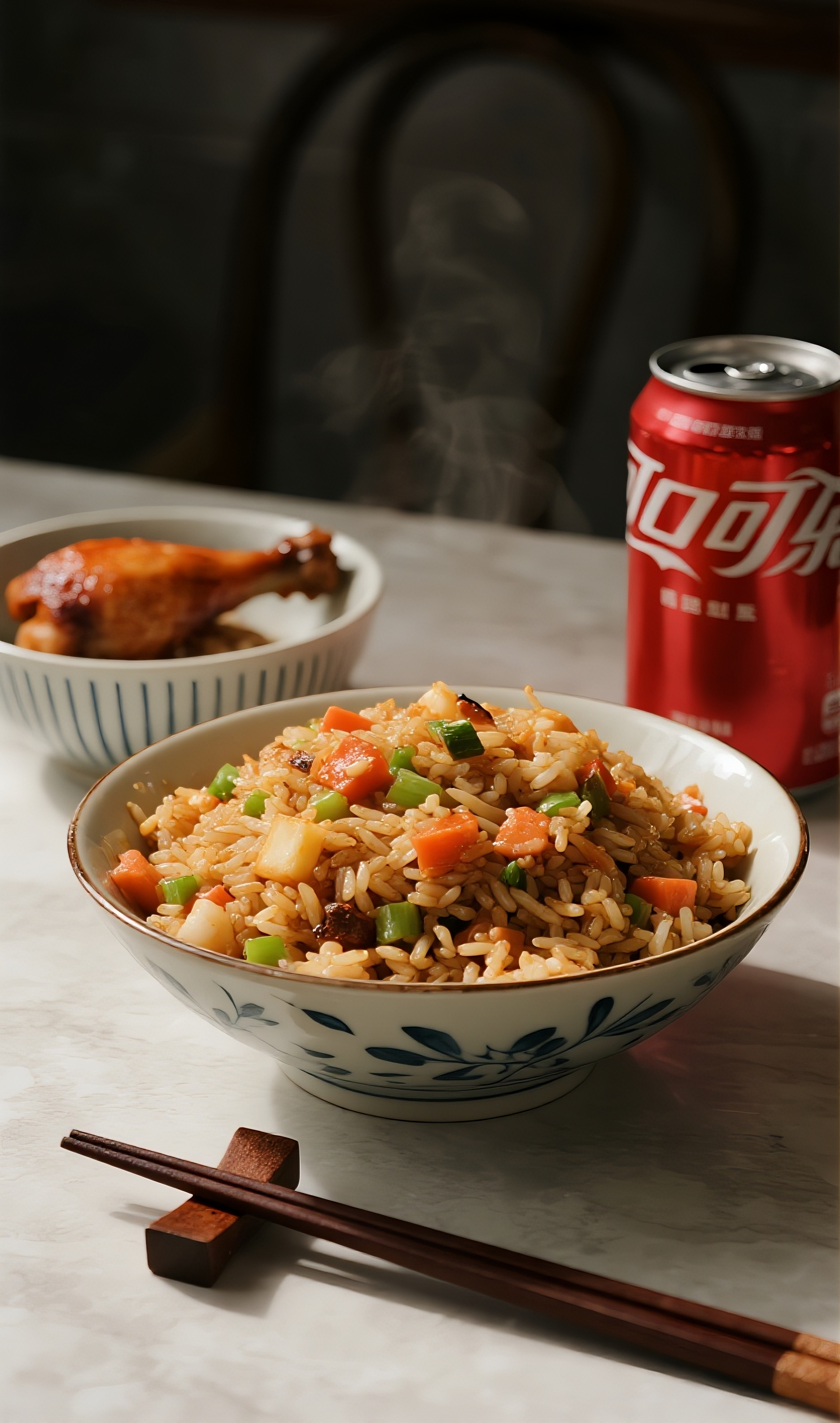扬州炒饭鸡腿可乐美食图片素材