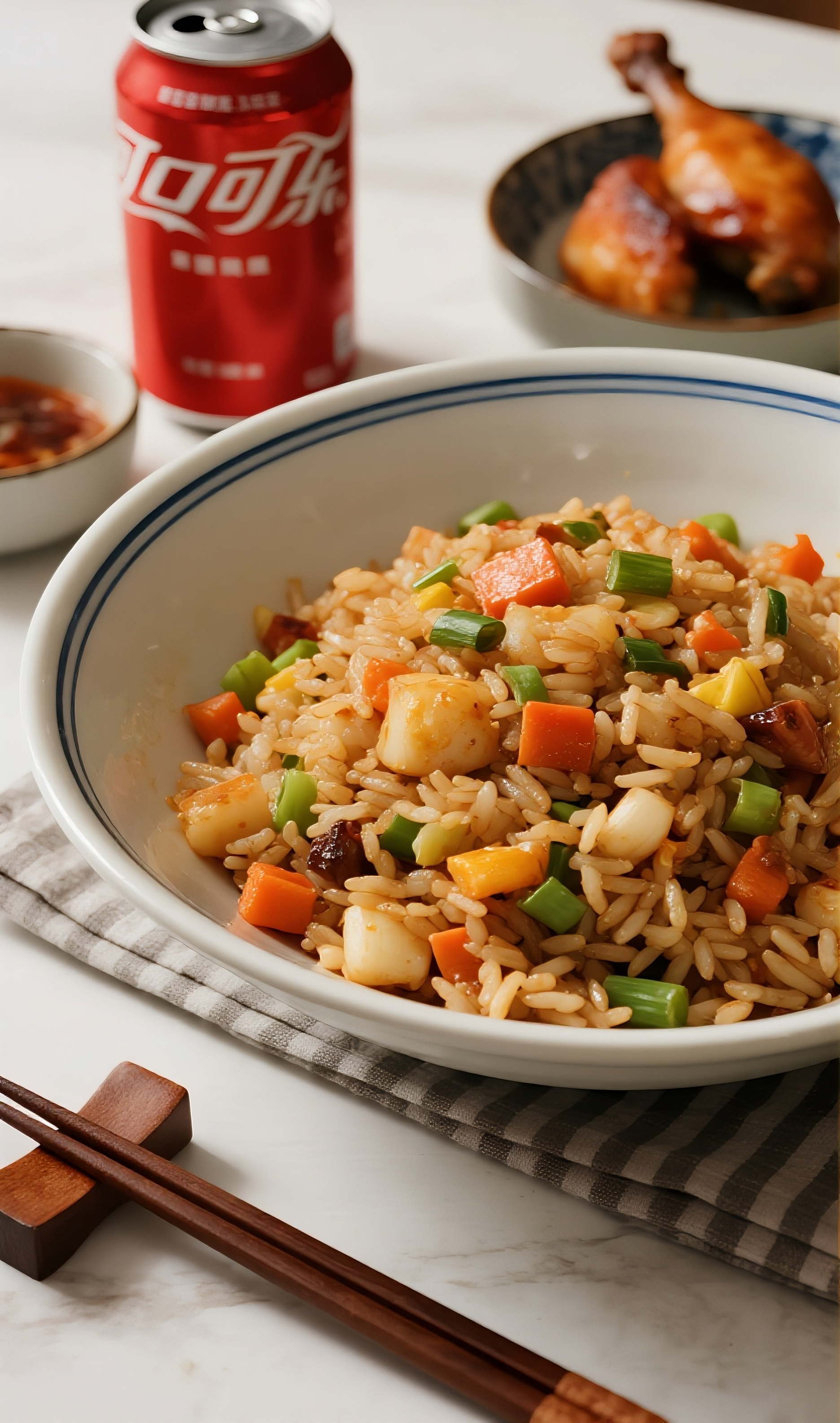 扬州炒饭鸡腿可乐美食图片素材