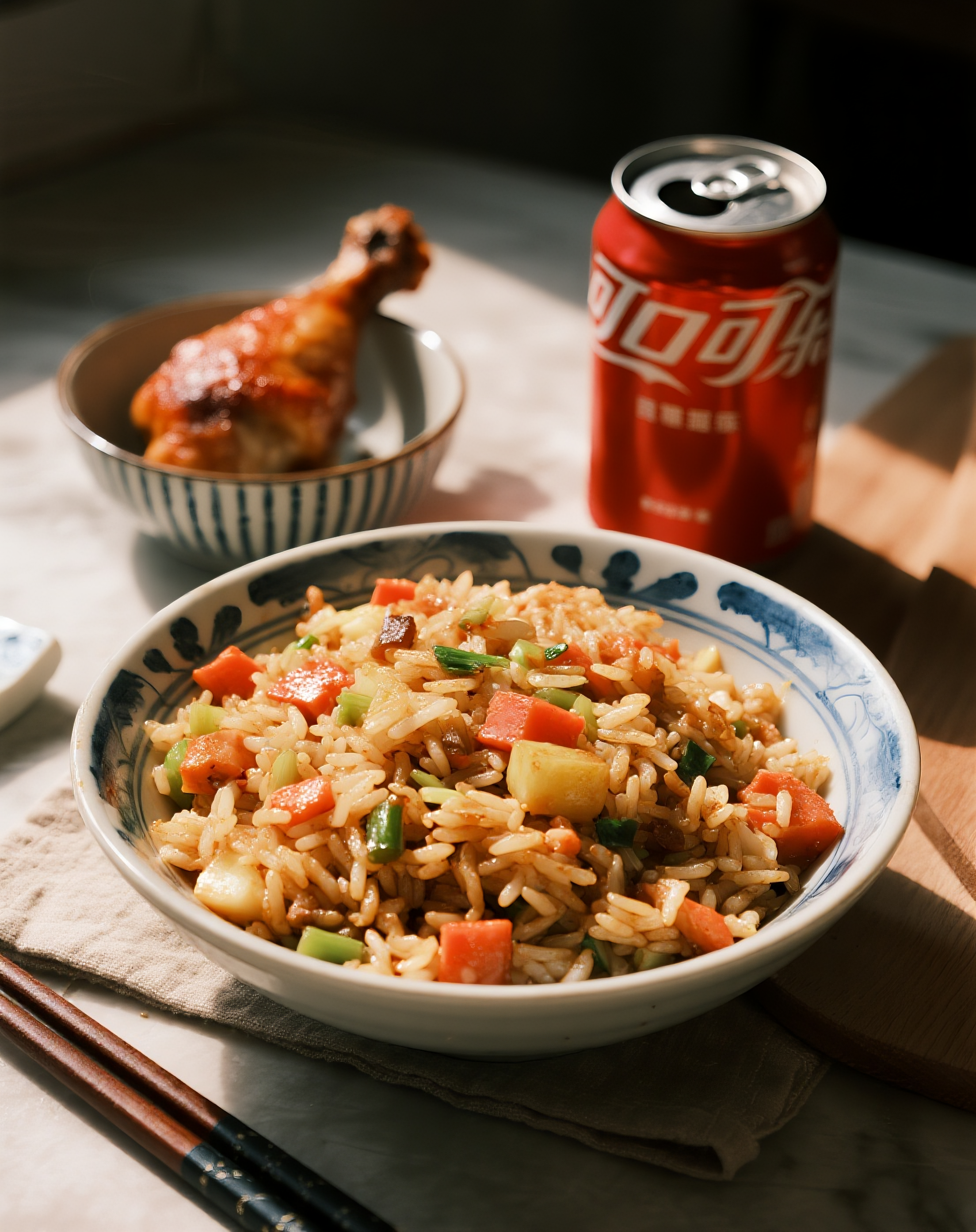 扬州炒饭鸡腿可乐美食图片素材