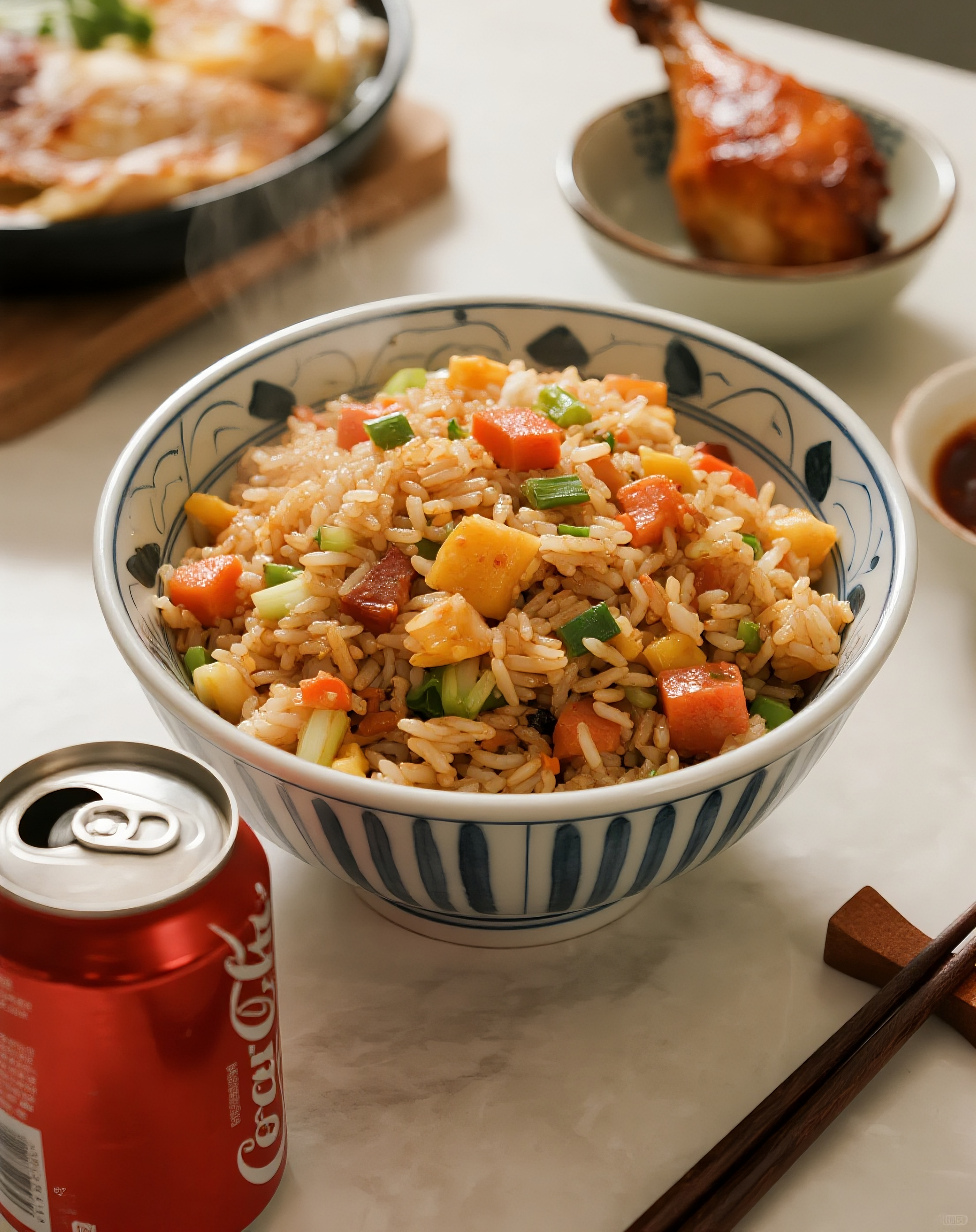 扬州炒饭鸡腿可乐美食图片素材