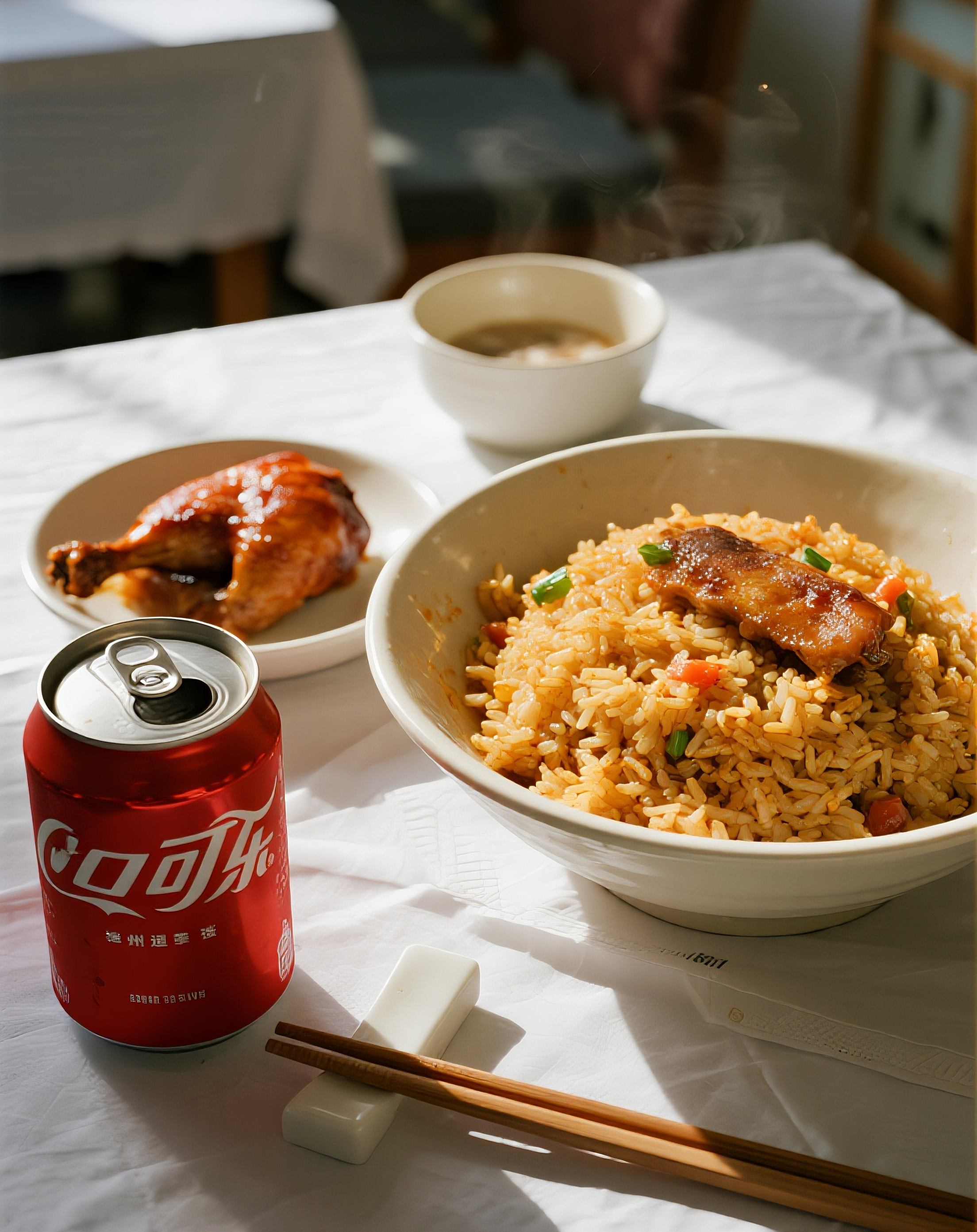 扬州炒饭鸡腿可乐美食图片素材