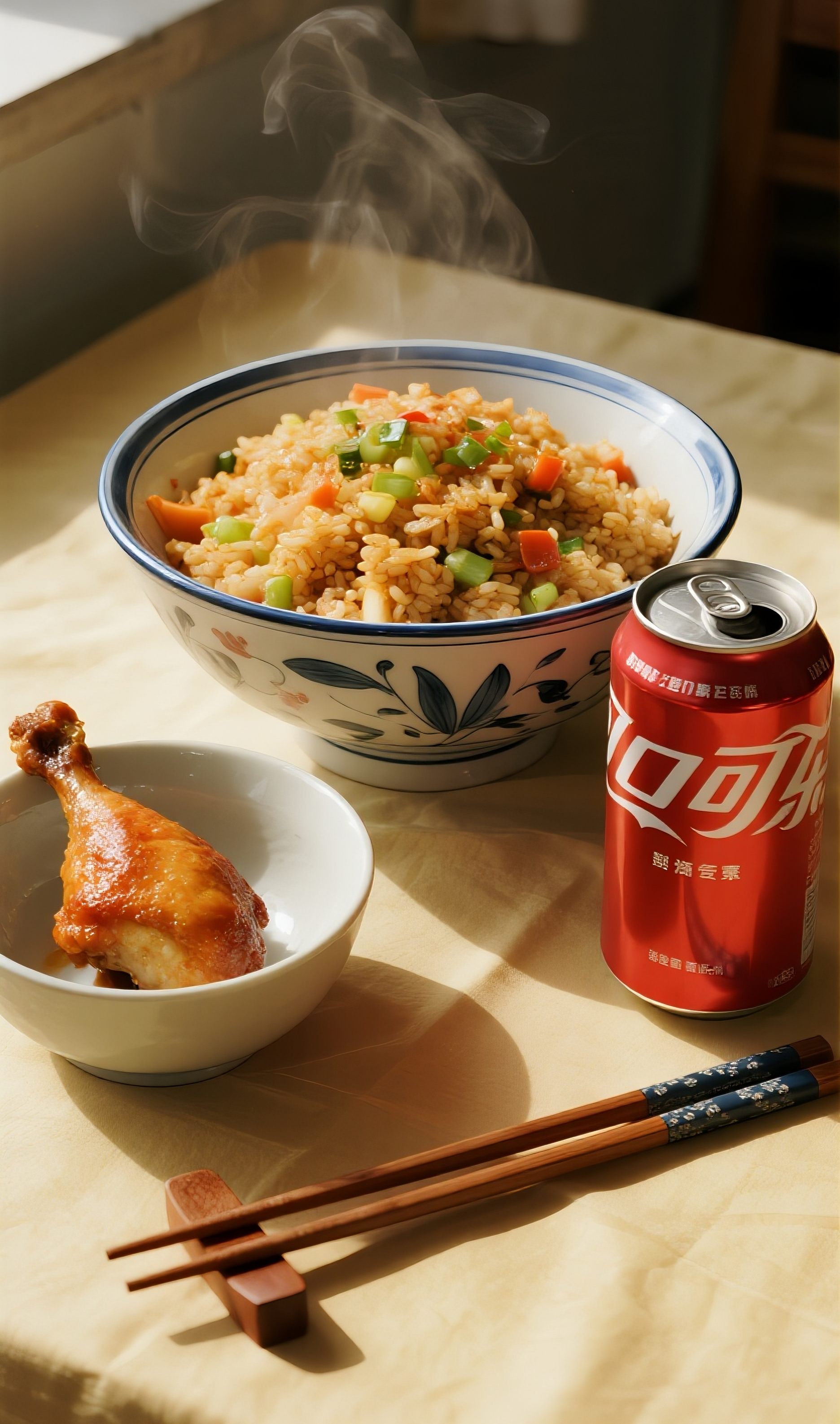 扬州炒饭鸡腿可乐美食图片素材