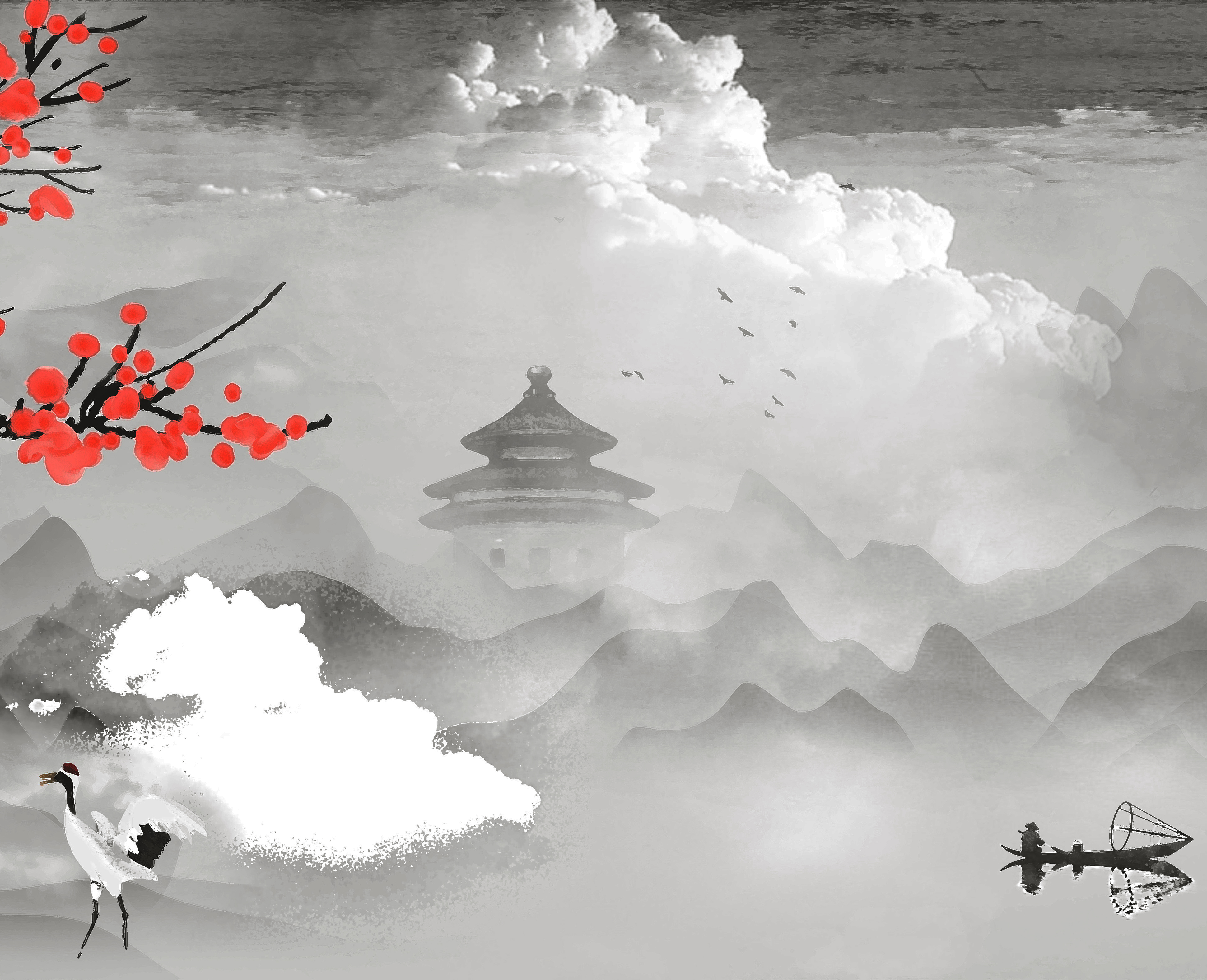 水墨山水风景画图片素材素材