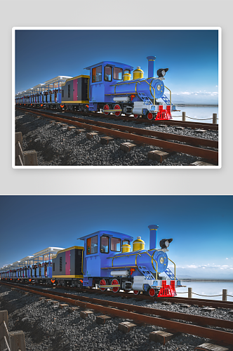 茶卡盐湖上的蓝色火车