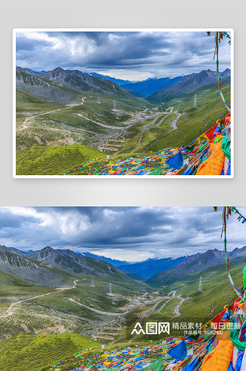 西藏高原上的经幡素材