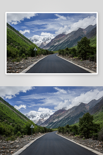 西藏高原群山中的公路