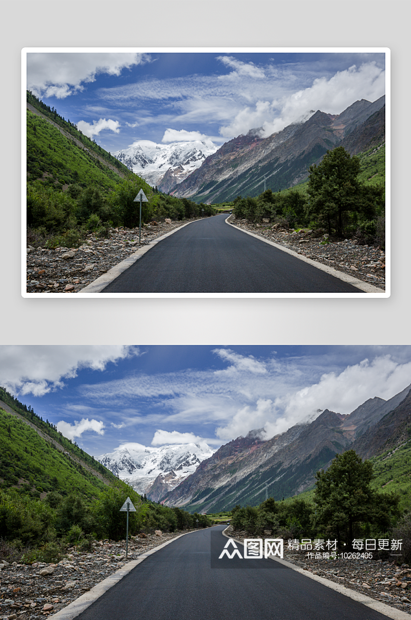 西藏高原群山中的公路素材