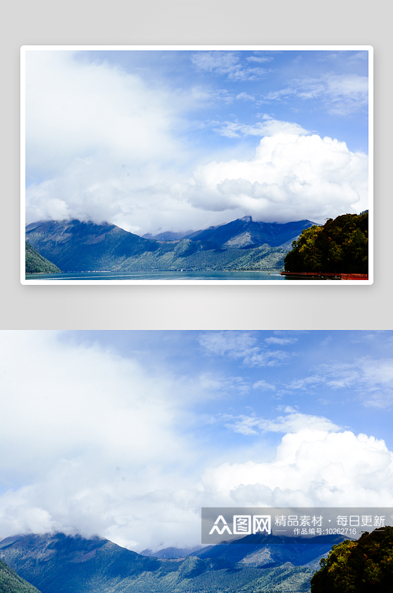 风景摄影蓝天白云高山相接素材