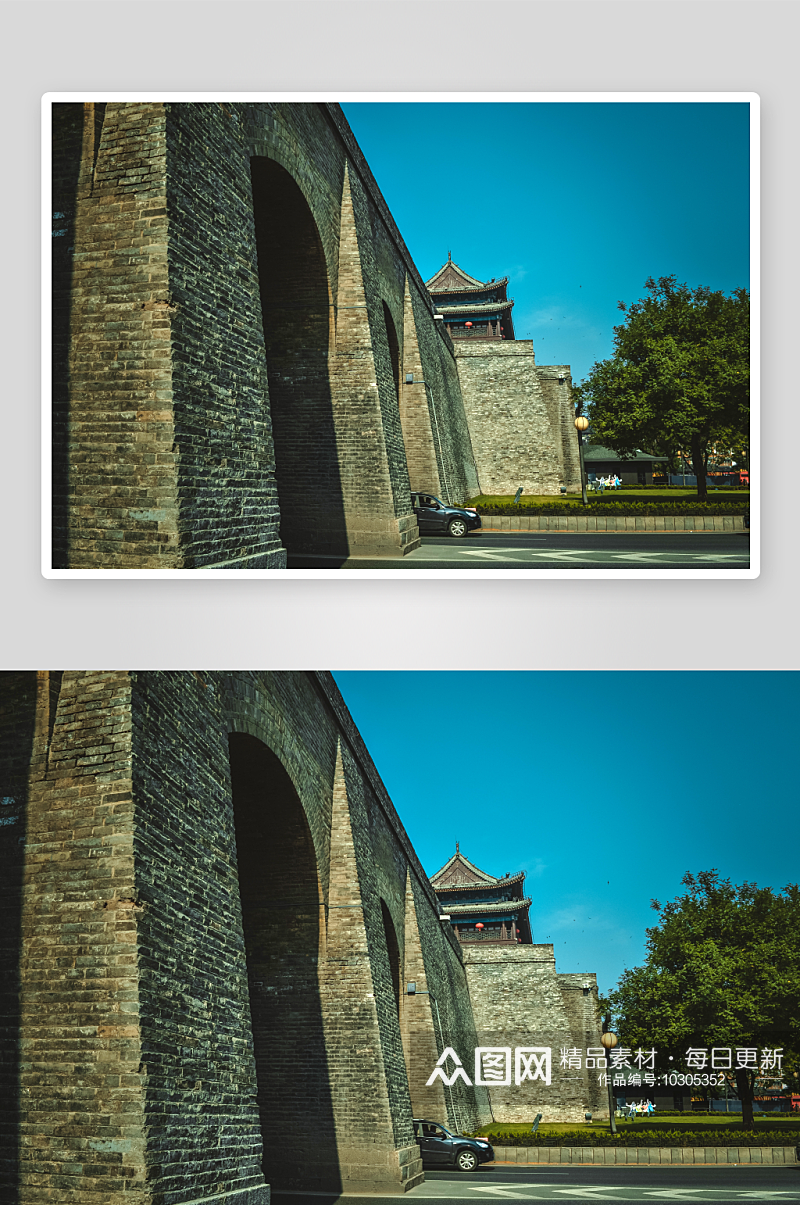 西安古城墙风景画摄影图片素材