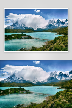 山脉山水风景画图片