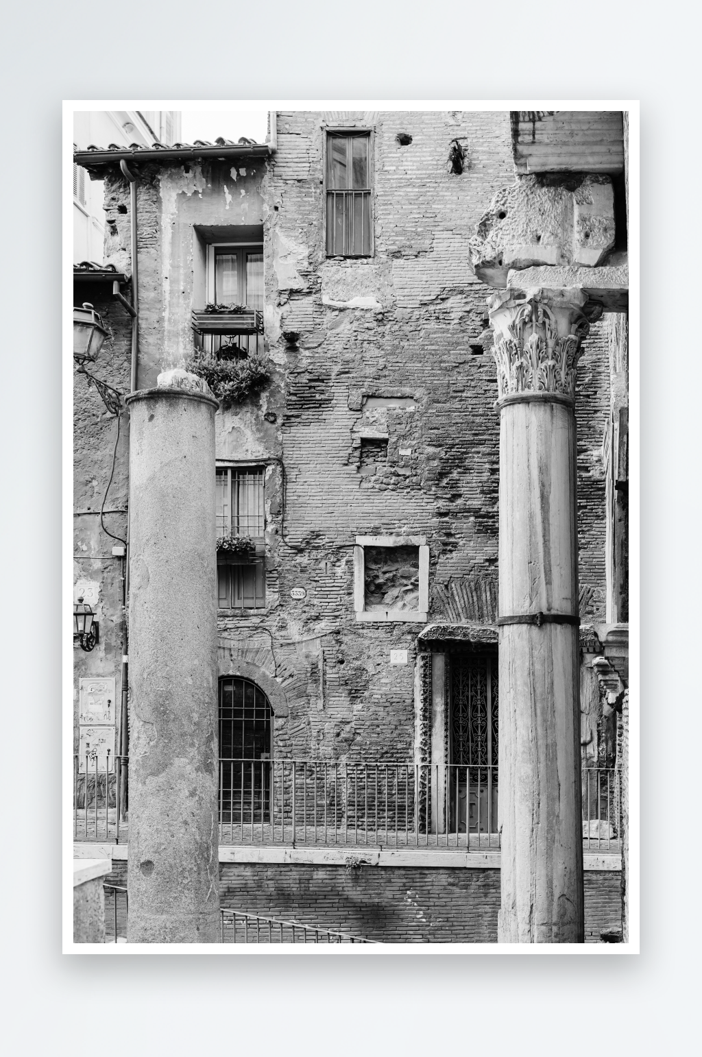 黑白风景画罗马建筑素材