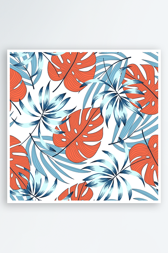 热带植物无缝矢量图案背景