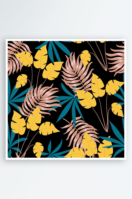 热带植物无缝矢量图案背景