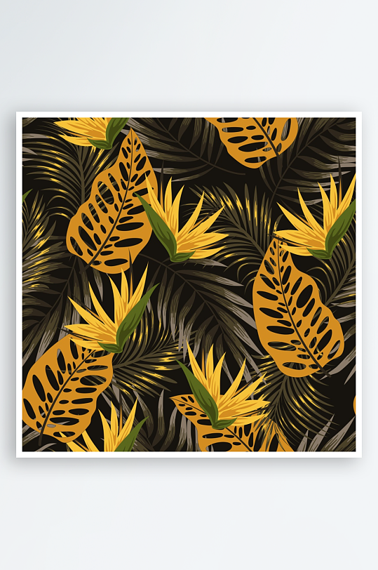 矢量热带植物树叶无缝背景素材